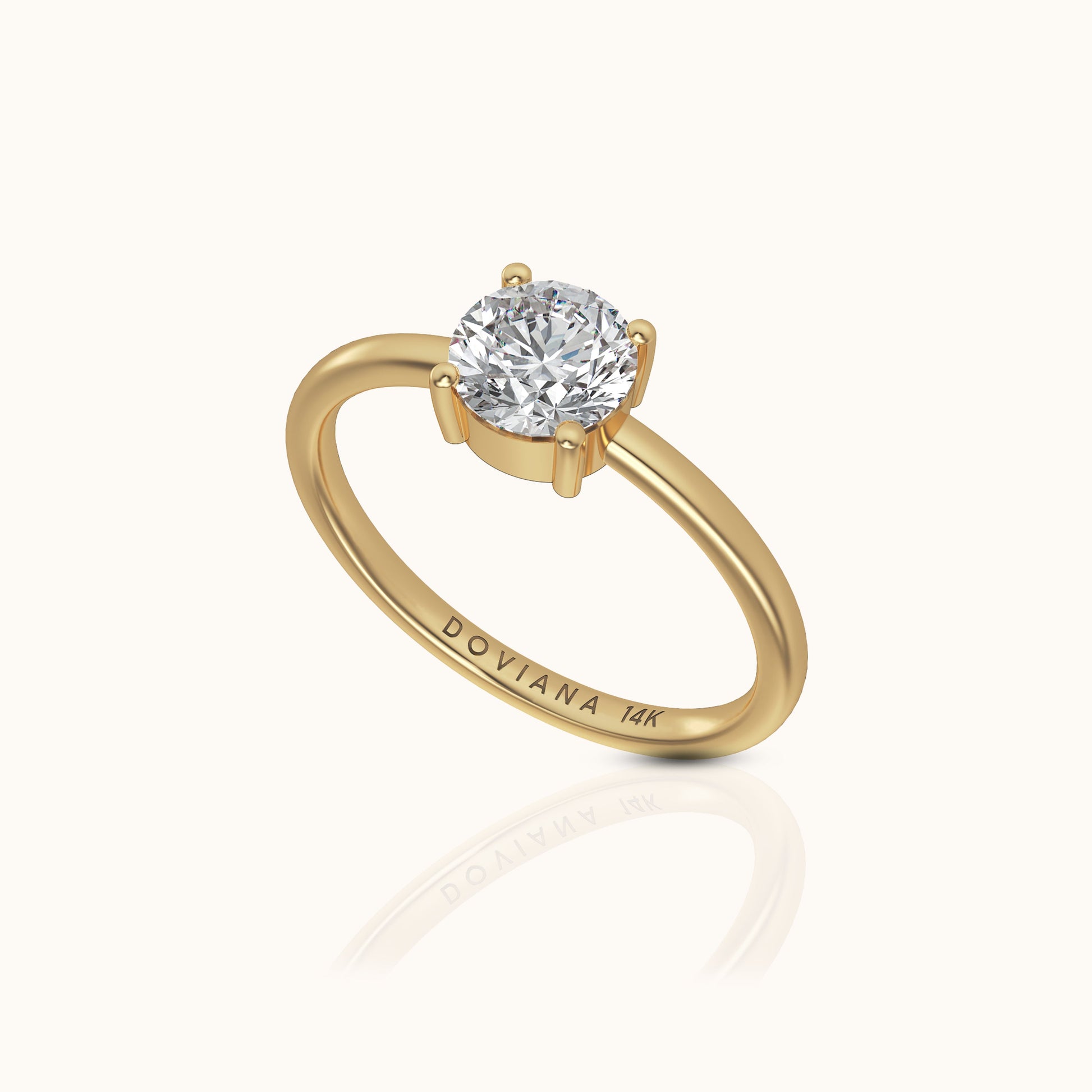 14K Solid Gold Forever One Round Solitaire Ring by Doviana