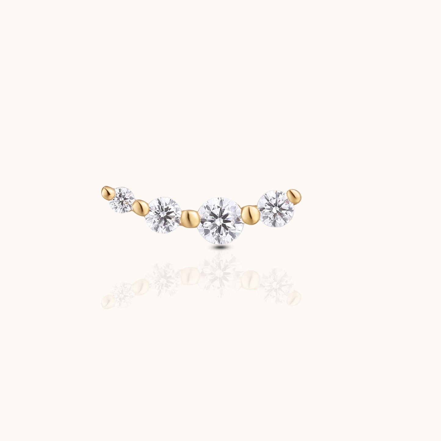 14K Solid Gold Graduated CZ Wave Arc Climber Threadless Labret Flat Back Earring by Doviana