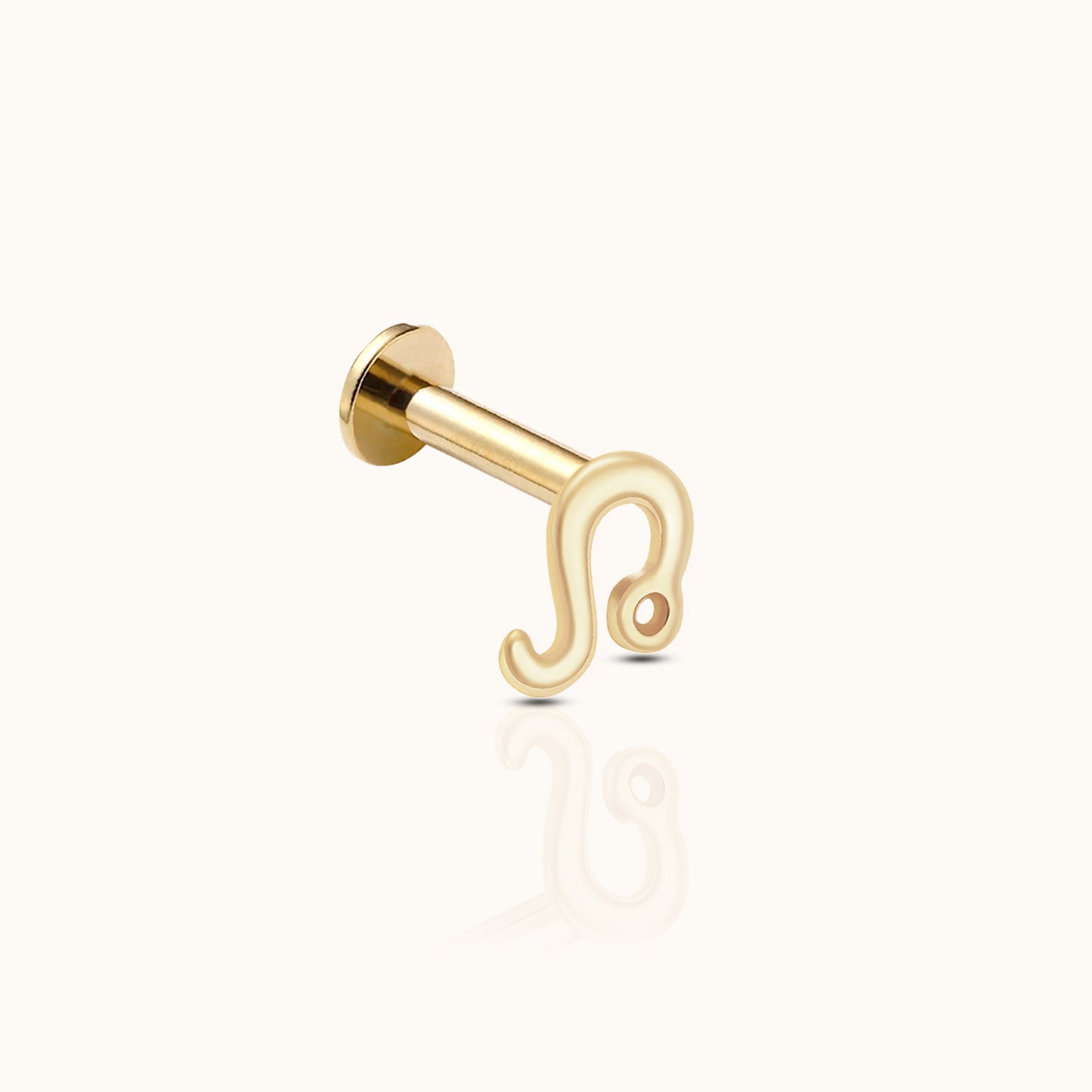 14K Solid Gold Leo Aug Birth Fire Sign Zodiac Astrology Constellation Threadless Labret Flat Back Earring by Doviana
