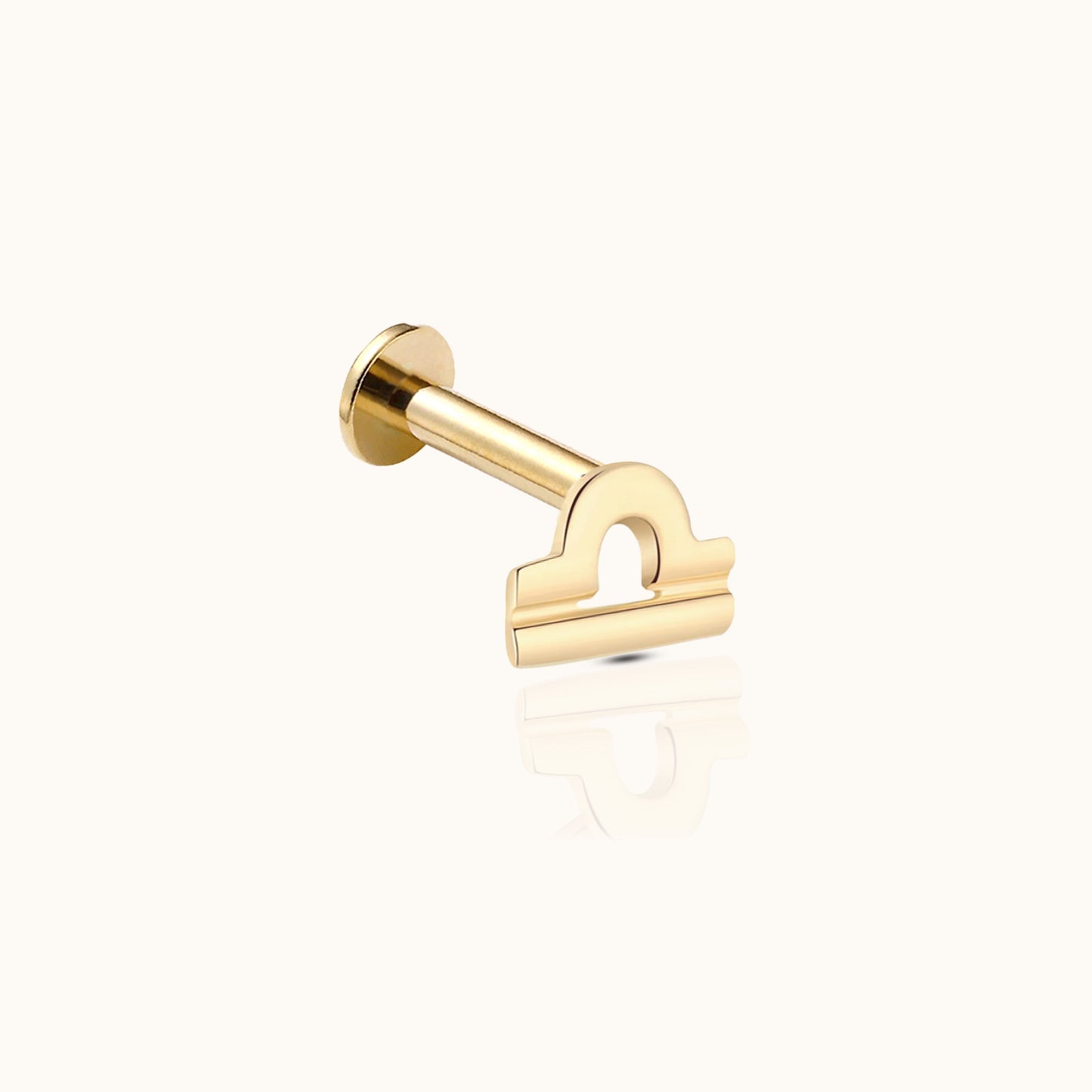 14K Solid Gold Libra Oct Birth Air Sign Zodiac Astrology Constellation Threadless Labret Flat Back Earring by Doviana