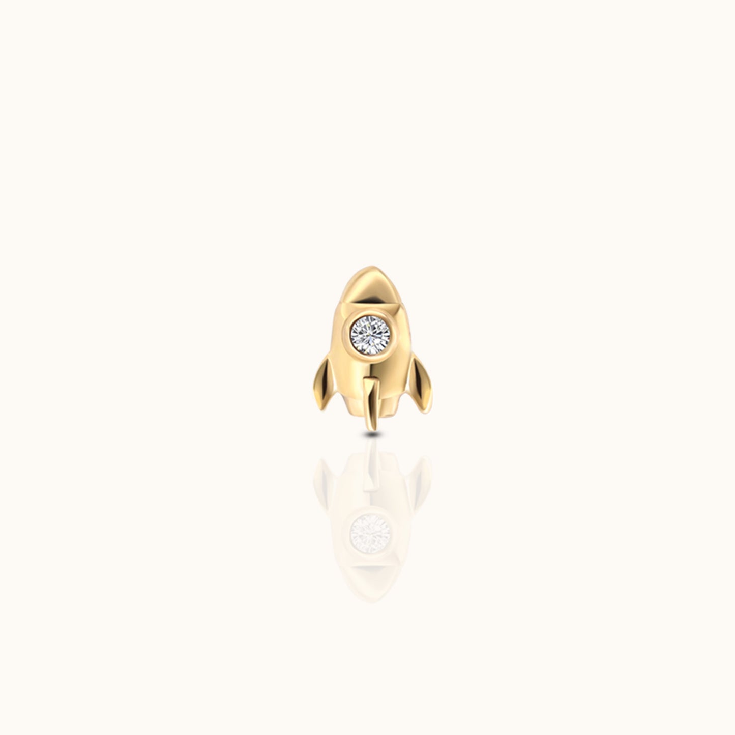 14K Solid Gold Petite Rocket Threadless Labret Flat Back Earring by Doviana