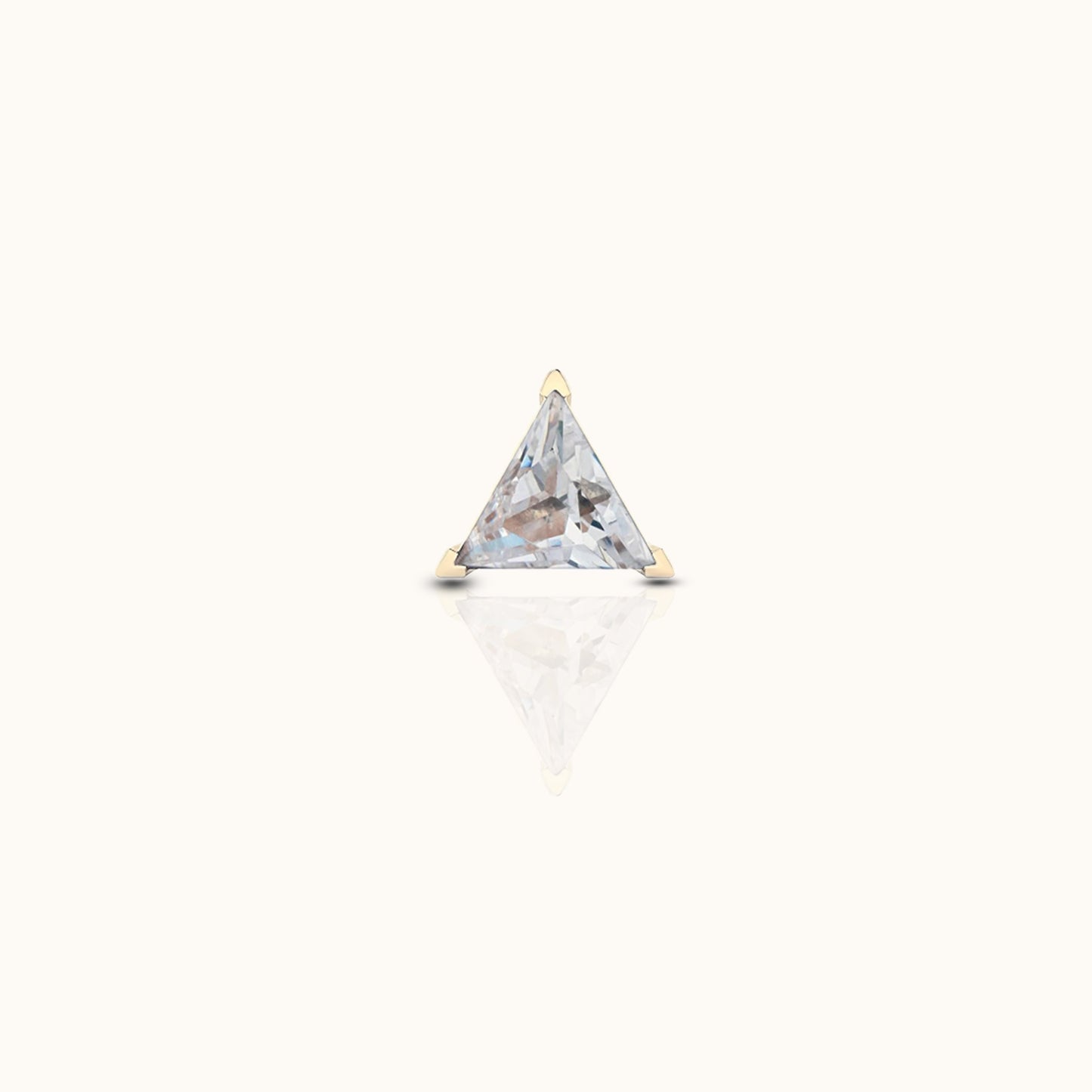 14K Solid Gold Triangle CZ Threadless Labret Flat Back Earring by Doviana
