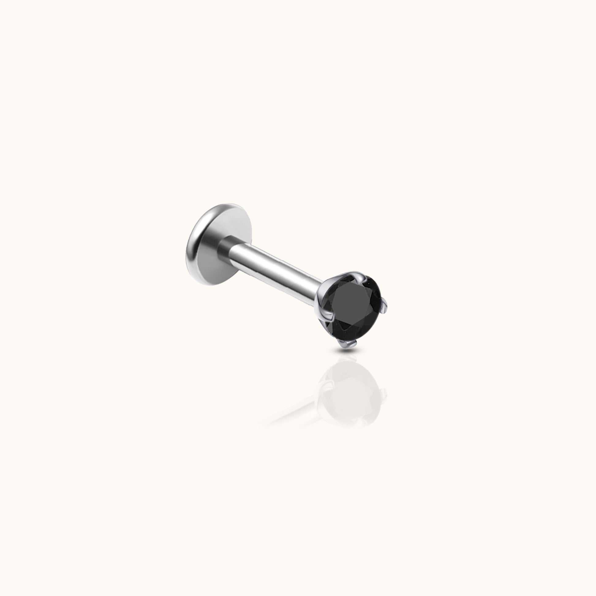 2mm Black CZ Threadless Labret Titanium Flat Back Earring by Doviana