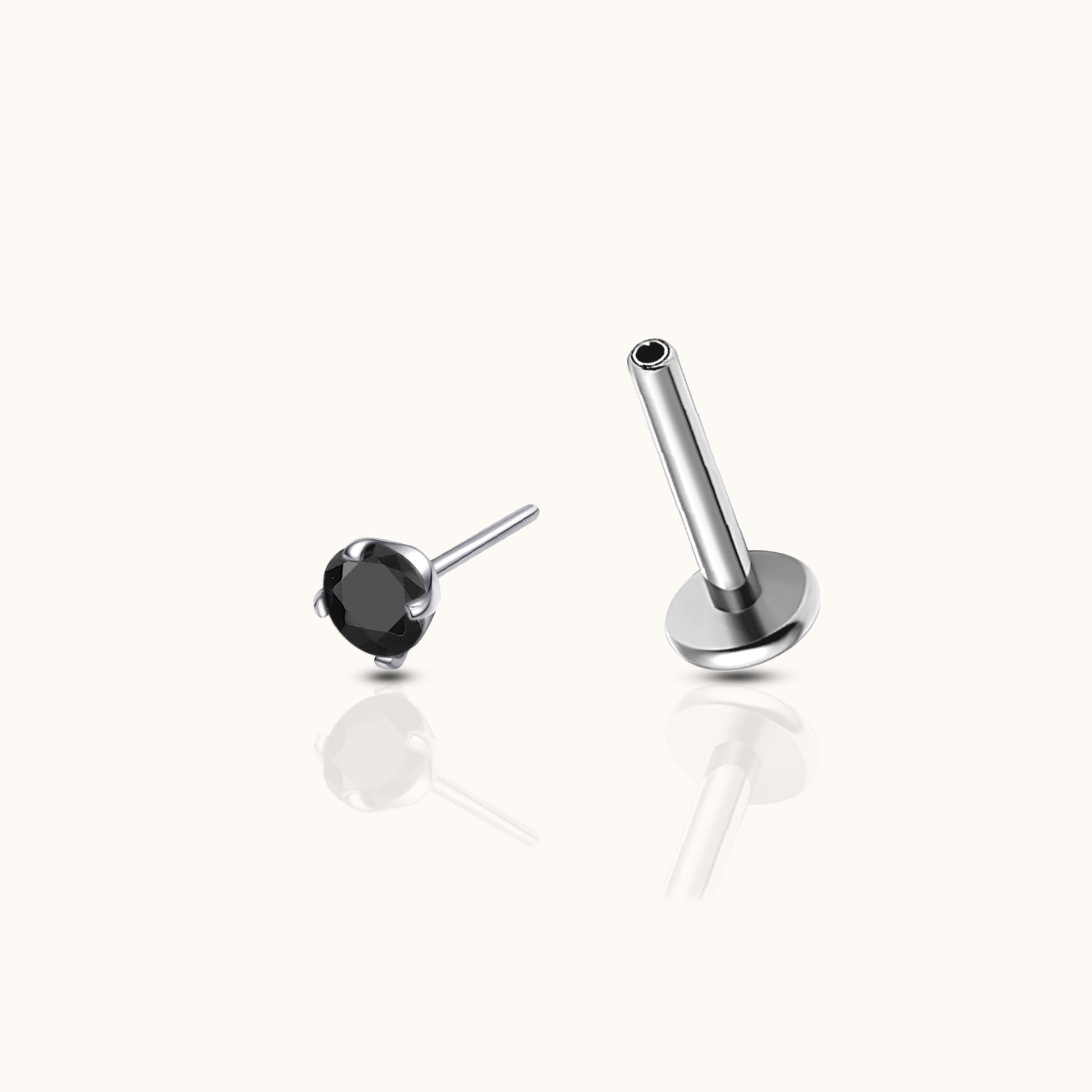 2mm Black CZ Threadless Labret Titanium Flat Back Earring by Doviana