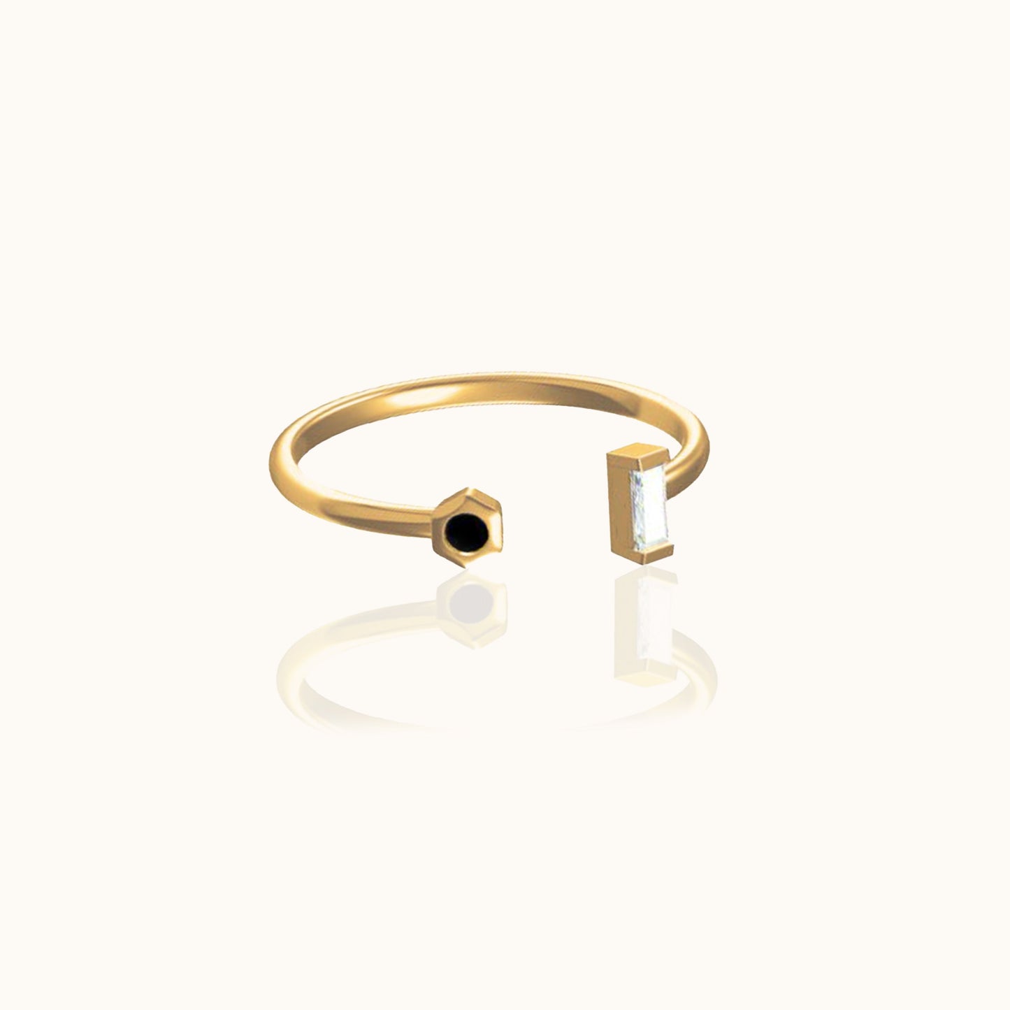 Gold Asymmetry Black & White CZ Stackable Adjustable Ring one size for all by Doviana