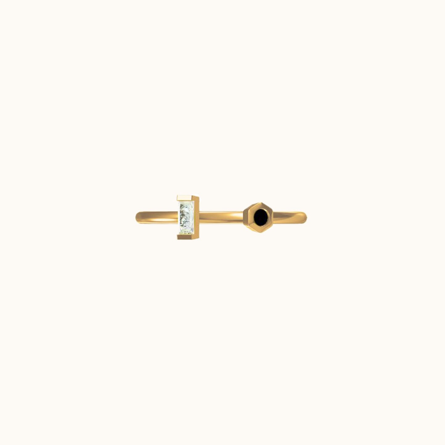 Gold Asymmetry Black & White CZ Stackable Adjustable Ring one size for all by Doviana