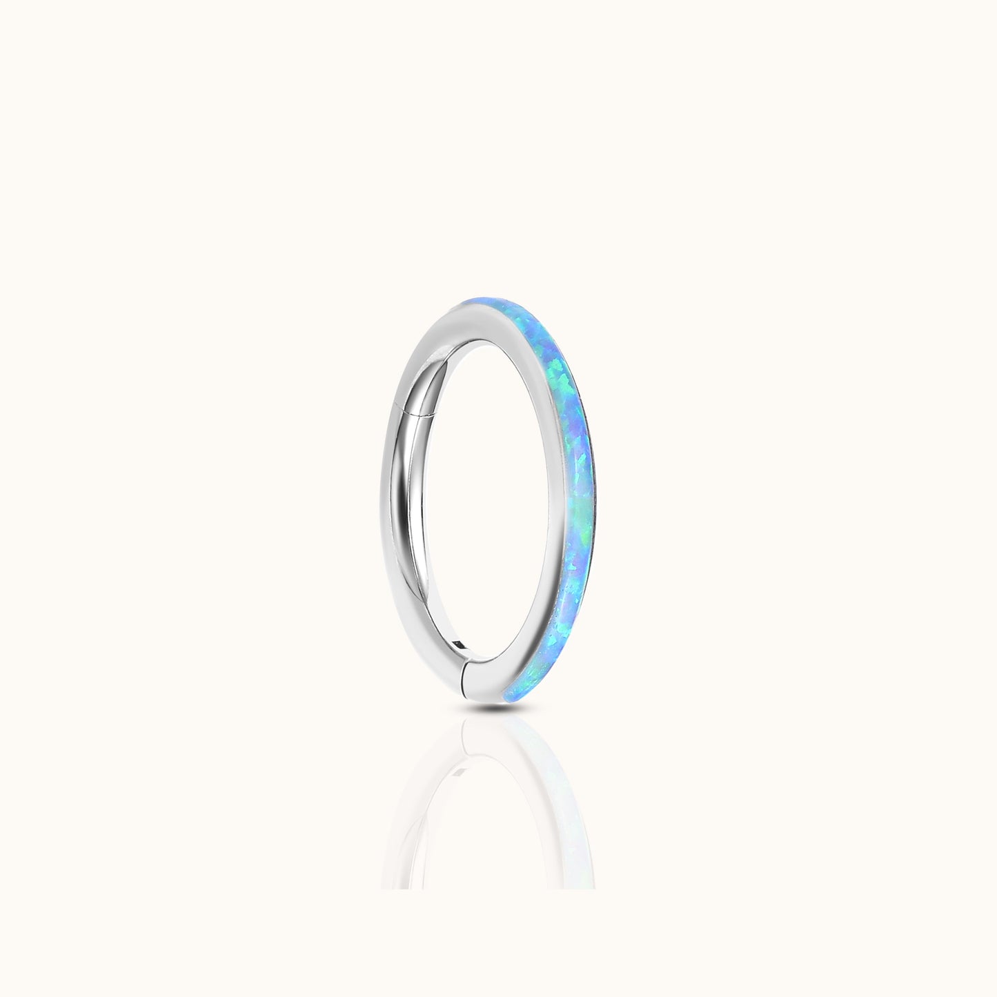 Azure Blue Opal Band Clicker Titanium Silver Hinged Nap Hoop Earring by Doviana