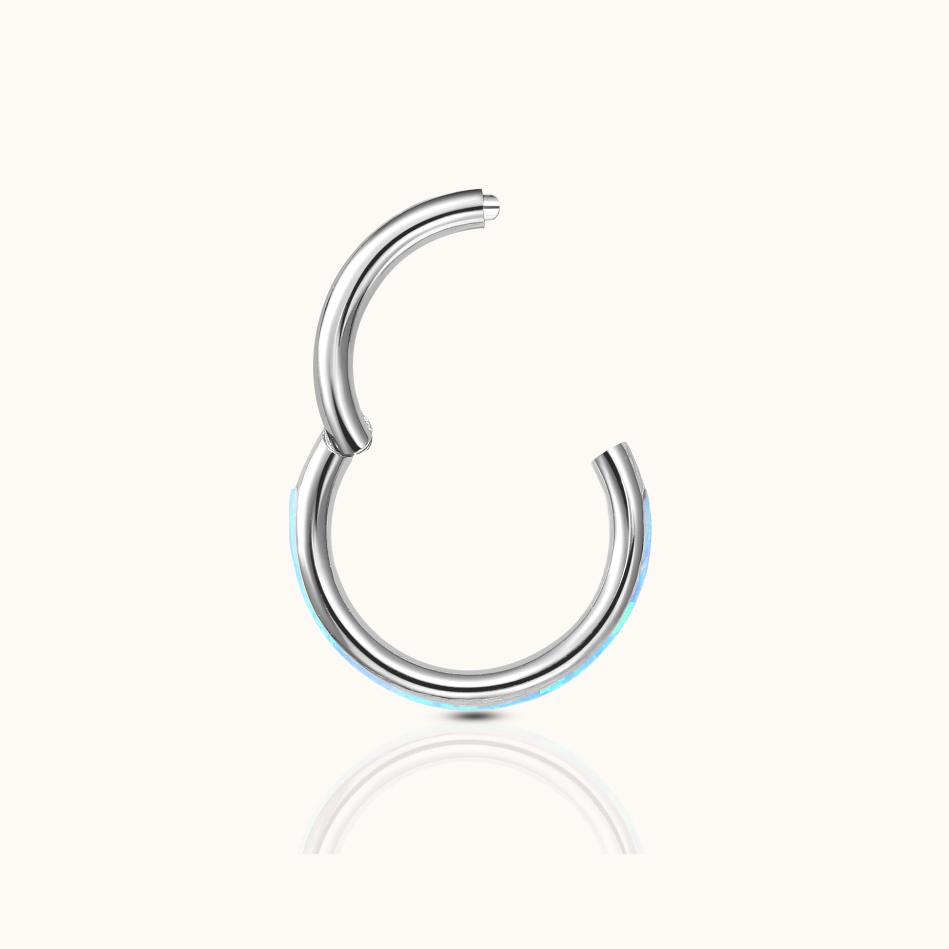 Azure Blue Opal Band Clicker Titanium Silver Hinged Nap Hoop Earring by Doviana