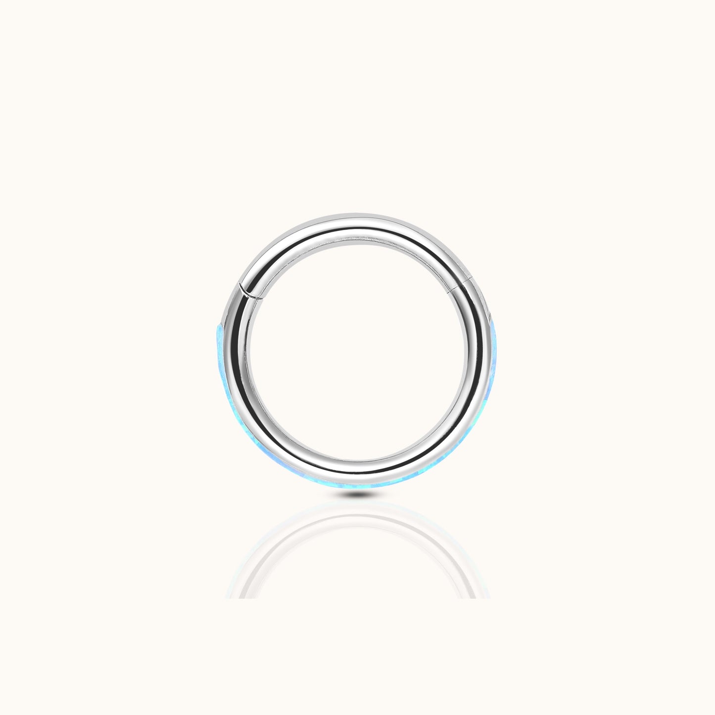 Azure Blue Opal Band Clicker Titanium Silver Hinged Nap Hoop Earring by Doviana