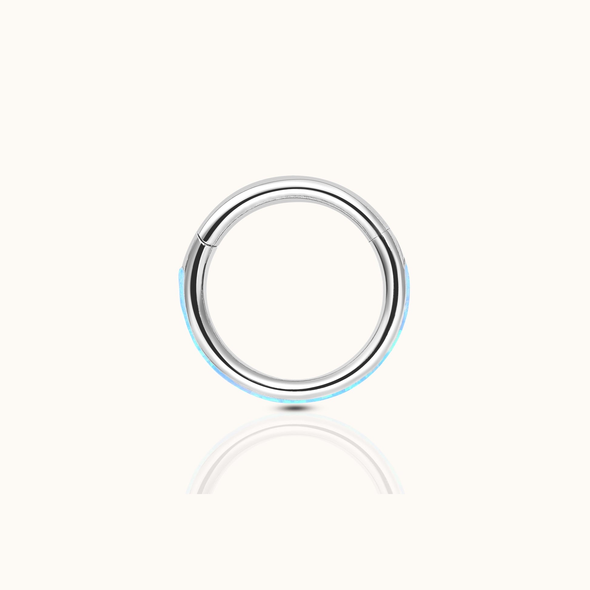 Azure Blue Opal Band Clicker Titanium Silver Hinged Nap Hoop Earring by Doviana