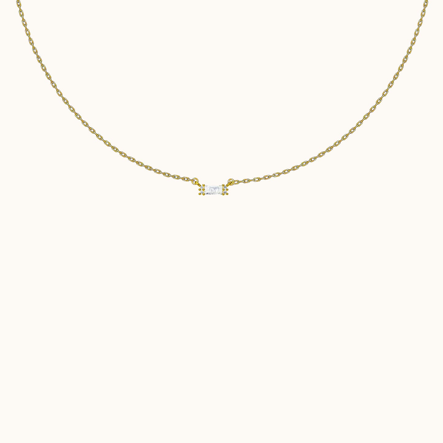 Gold Stacking CZ Pave Layered Bar Square Necklace with White Gem by Doviana