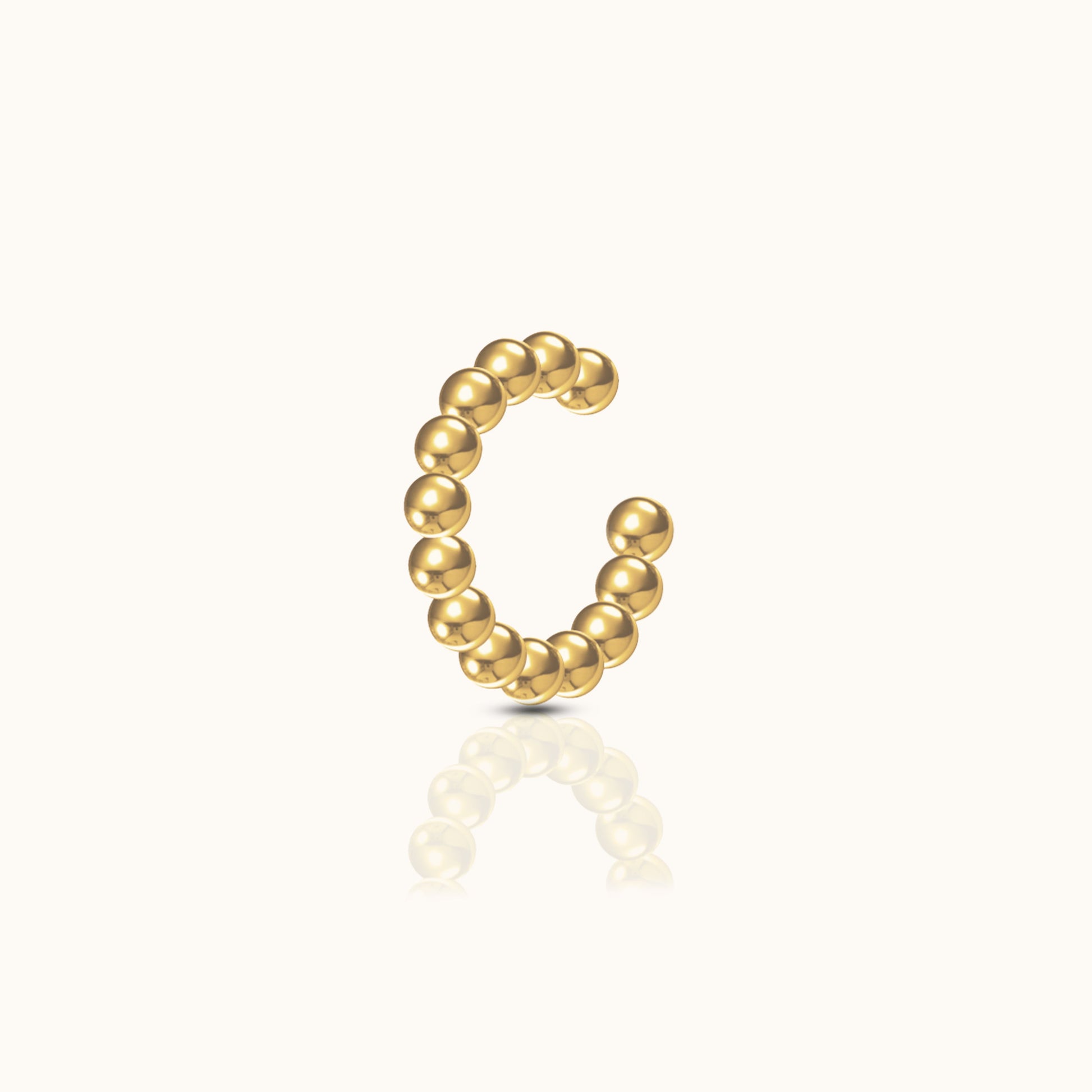 Single Beaded Ear Cuff 18K Gold Plated Adjustable Cartilage Fake Conch Piercing by Doviana