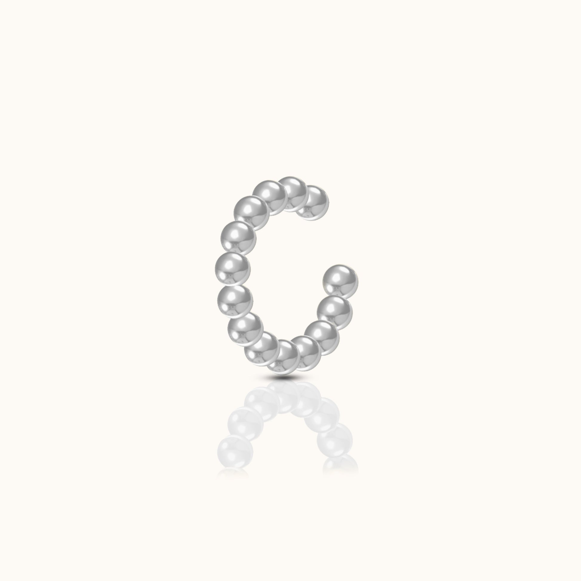 Single Beaded Ear Cuff 925 Sterling Silver Adjustable Cartilage Fake Conch Piercing by Doviana