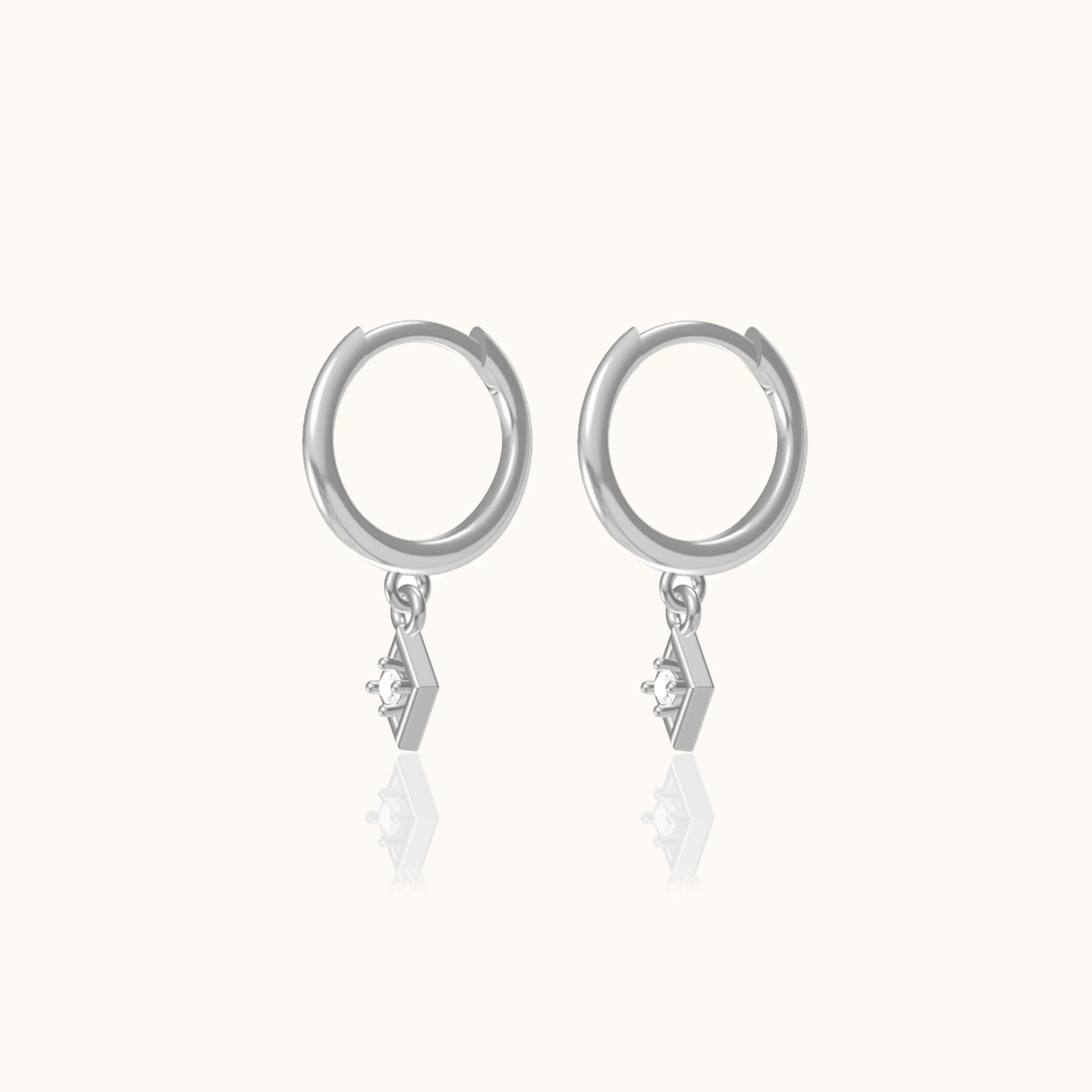 Bezel Drop CZ Earrings 925 Sterling Silver White Zirconia Charm Drop Dangling Huggie Hoops by Doviana