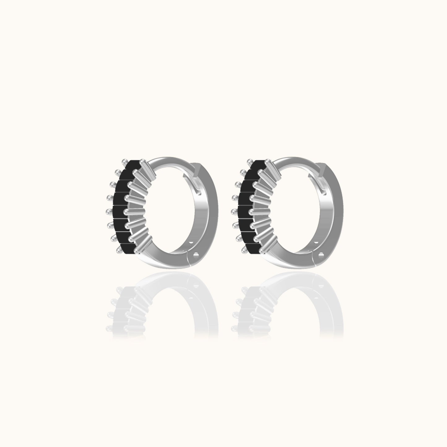 Black Baguette CZ Pave Mini Huggie Hoop Earrings Gift for Her 10mm 925 Sterling Silver by Doviana