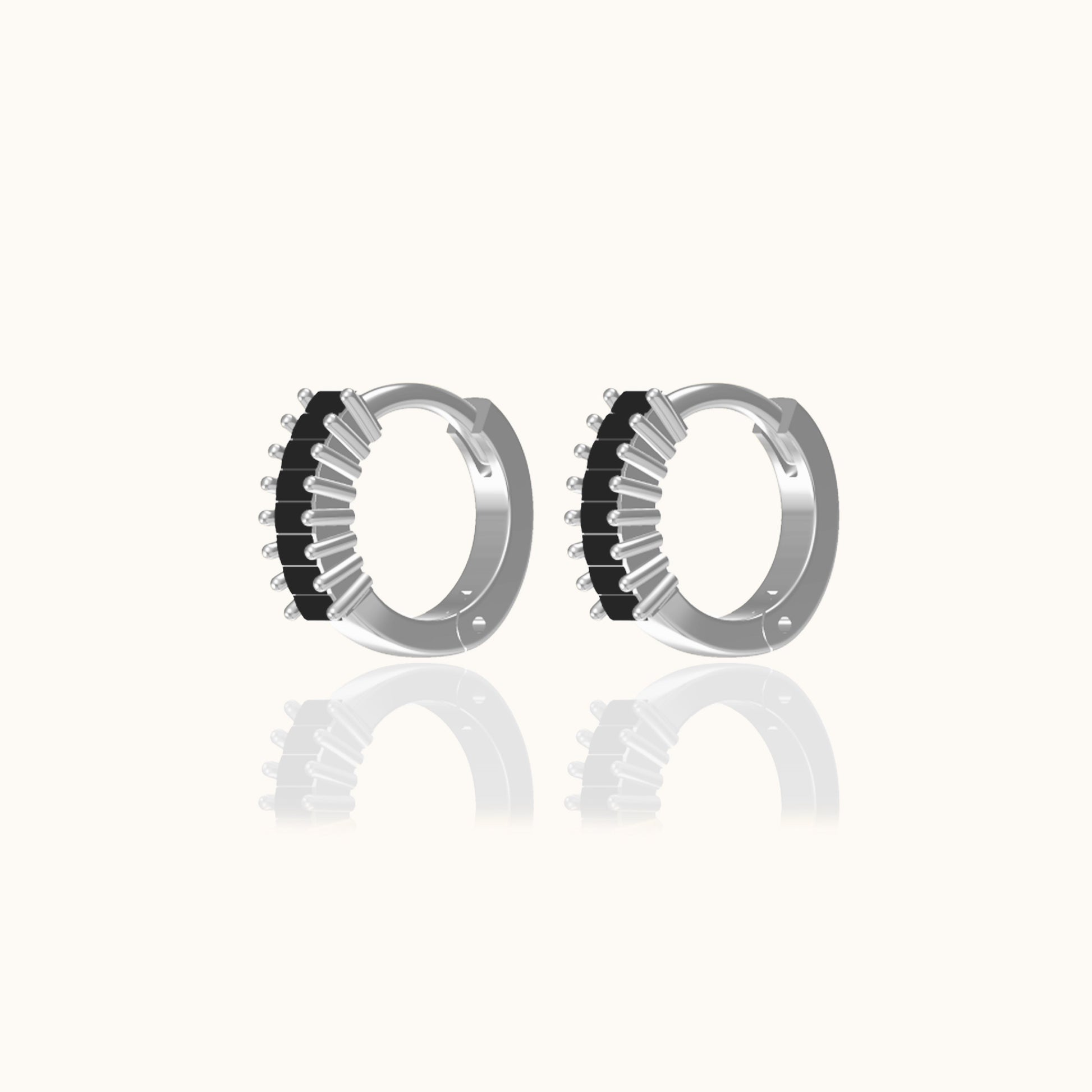 Black Baguette CZ Pave Mini Huggie Hoop Earrings Gift for Her 10mm 925 Sterling Silver by Doviana