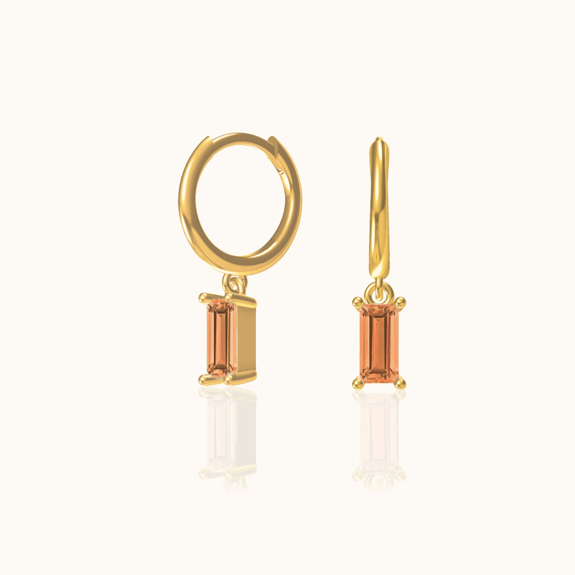 Blush CZ Hoop Earrings Gold Orange Yellow Zirconia Dangle Stone Huggie Hoops by Doviana