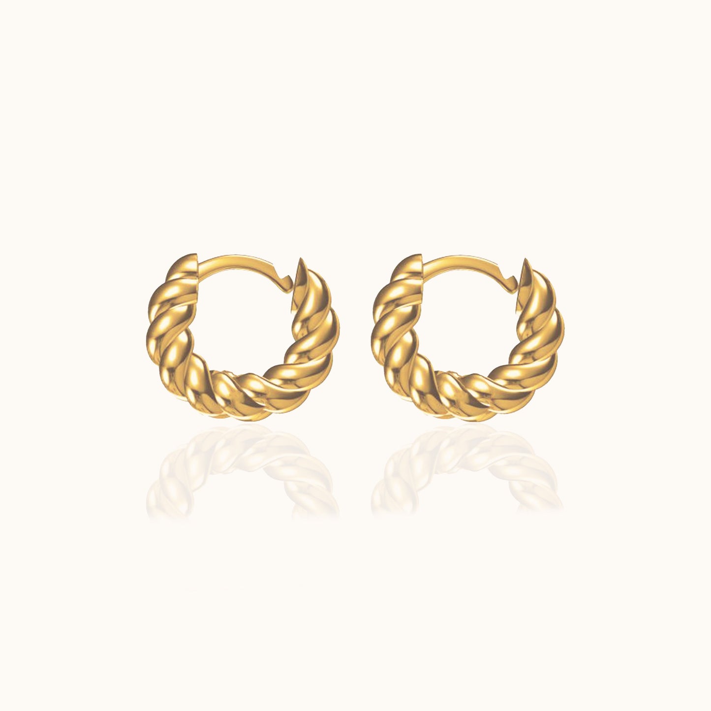 Braided Huggie Hoop Earrings 18K Gold Plated Crew Mini Twisted Rope Texture Swirl Round by Doviana