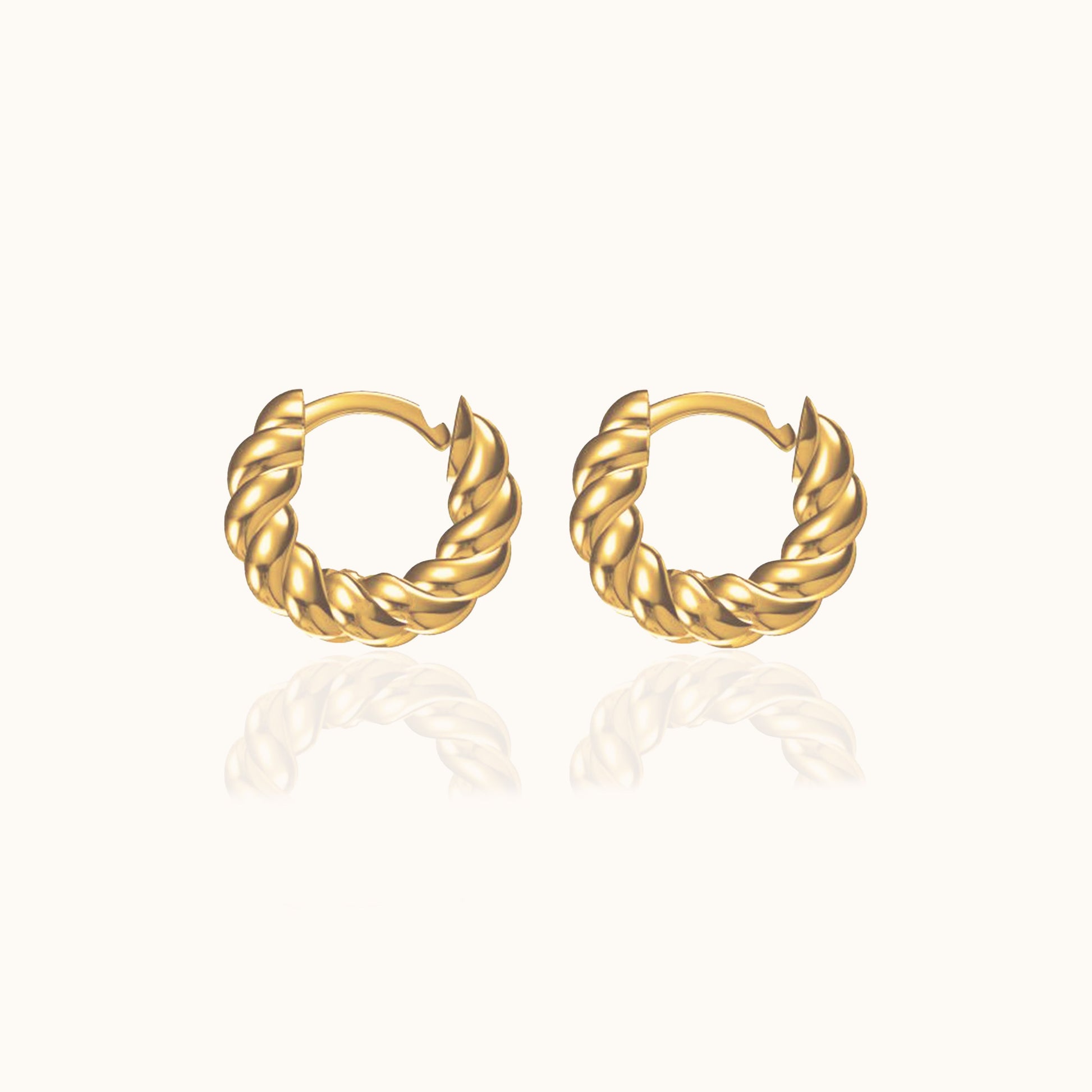 Braided Huggie Hoop Earrings 18K Gold Plated Crew Mini Twisted Rope Texture Swirl Round by Doviana