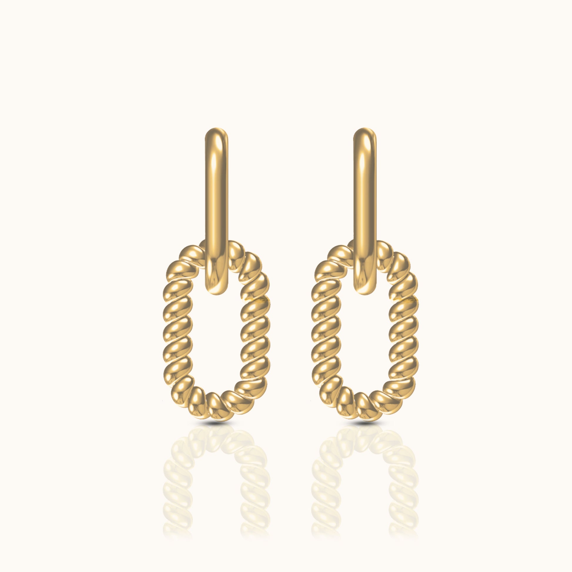 Paperclip Braided Link Chain Dangle Drop Gold Hoop Earrings Classic Minimal Vibe by Doviana