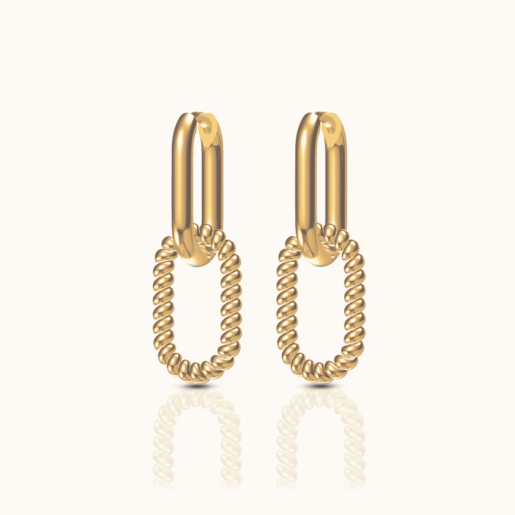 Paperclip Braided Link Chain Dangle Drop Gold Hoop Earrings Classic Minimal Vibe by Doviana