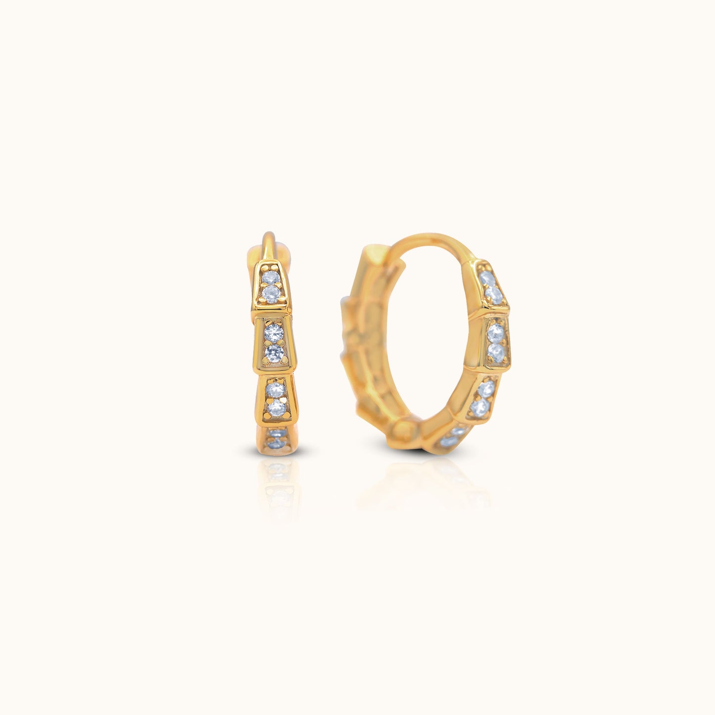 CZ Bamboo Hoop Earrings Cubic Zirconia Square CZ Baguette Gold Huggie Hoops by Doviana