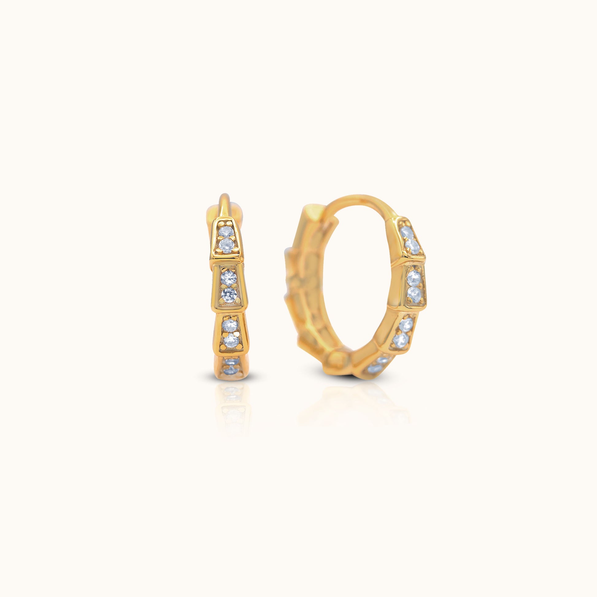 CZ Bamboo Hoop Earrings Cubic Zirconia Square CZ Baguette Gold Huggie Hoops by Doviana