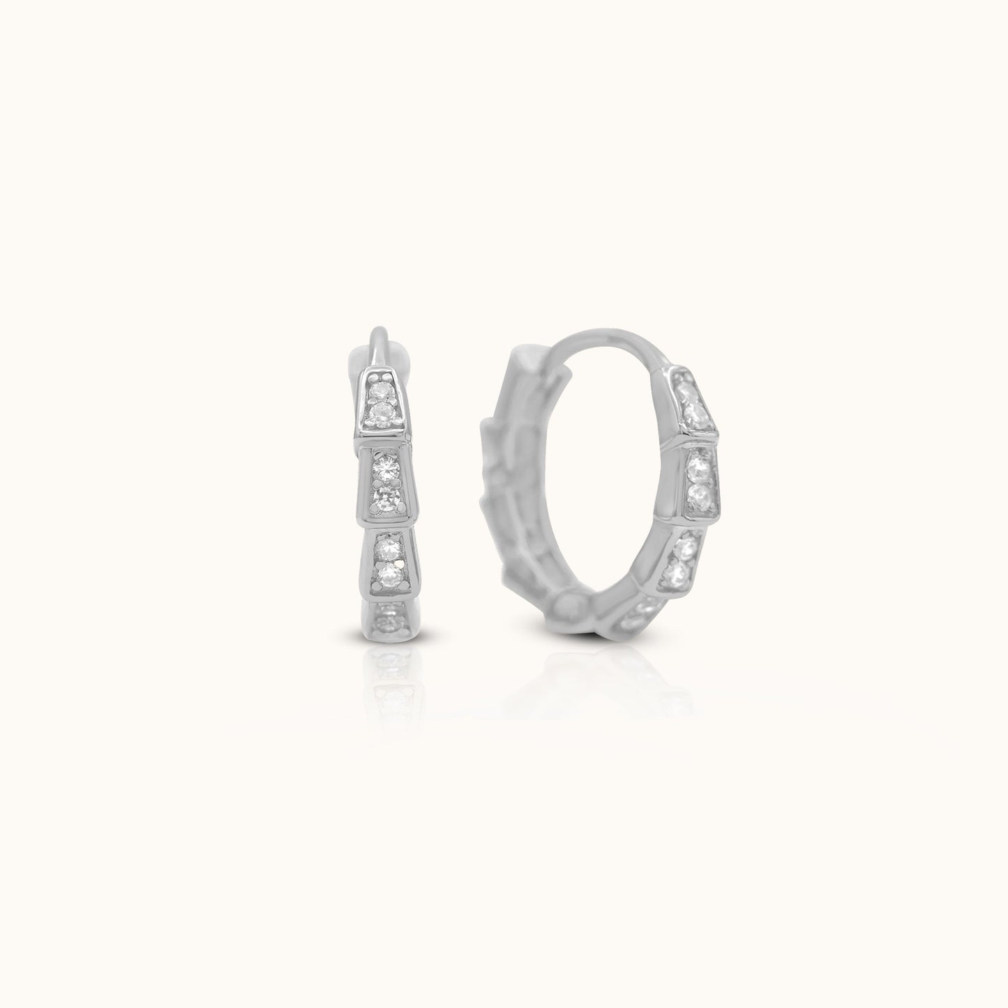 CZ Bamboo Hoop Earrings Cubic Zirconia Square CZ Baguette 925 Sterling Silver Huggie Hoops Genderless Unisex by Doviana