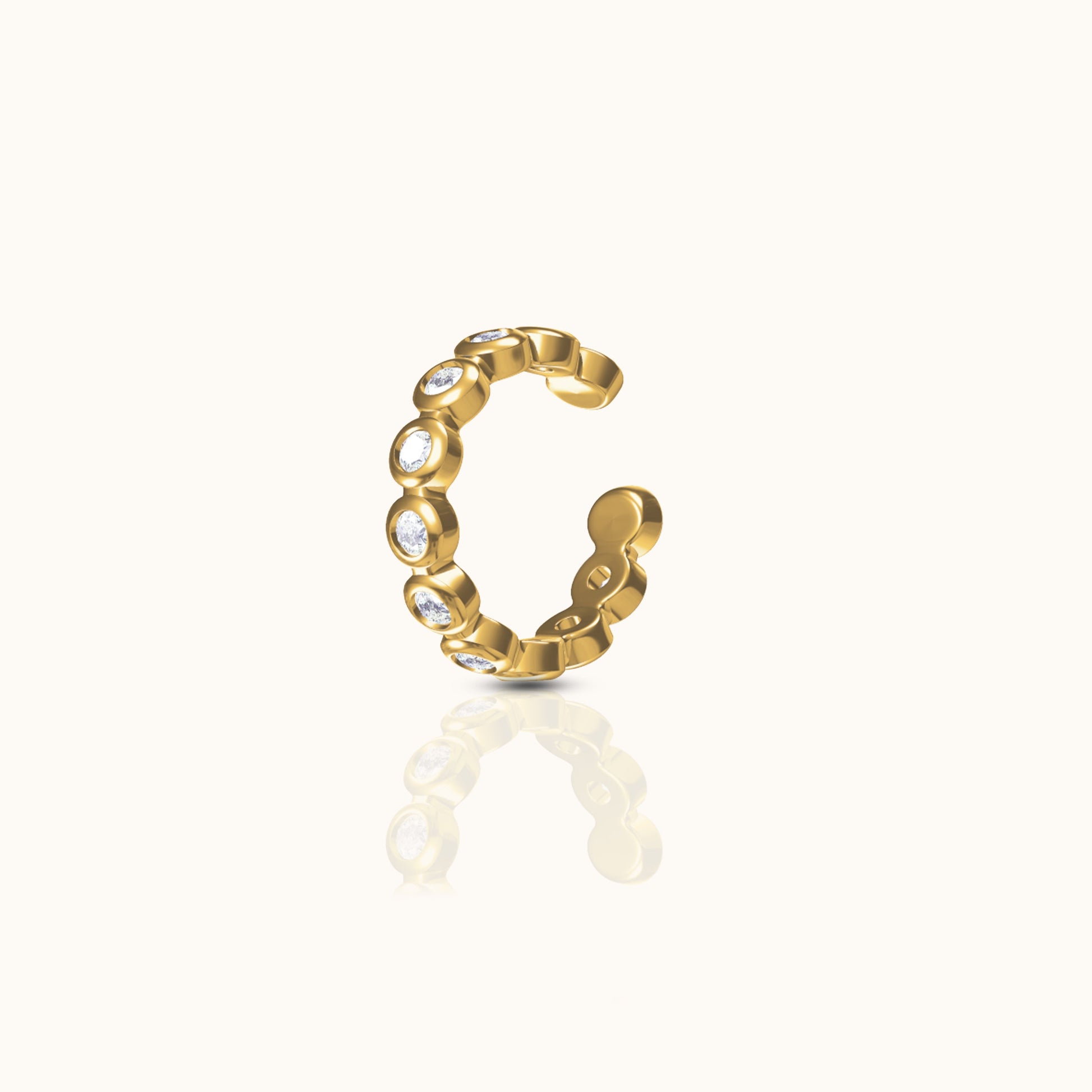 CZ Bezel Bead Ear Cuff Cubic Zirconia Gold Secure Cartilage Fake Piercing by Doviana
