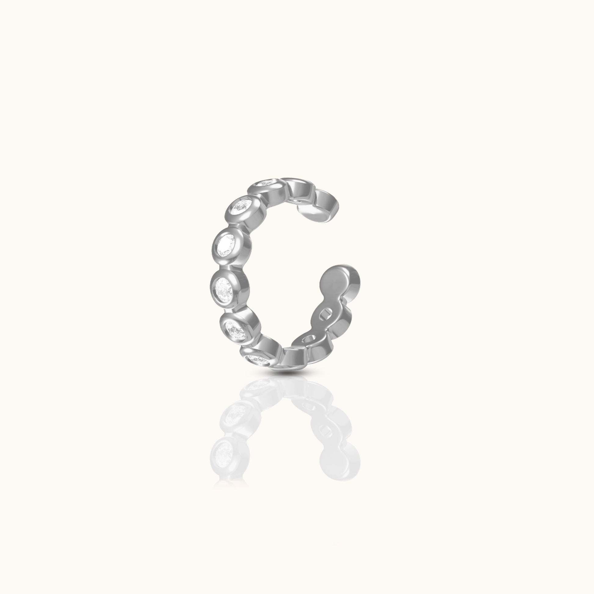 CZ Bezel Bead Silver Ear Cuff Cubic Zirconia Gold Secure Cartilage Fake Piercing 925 Sterling Silver by Doviana