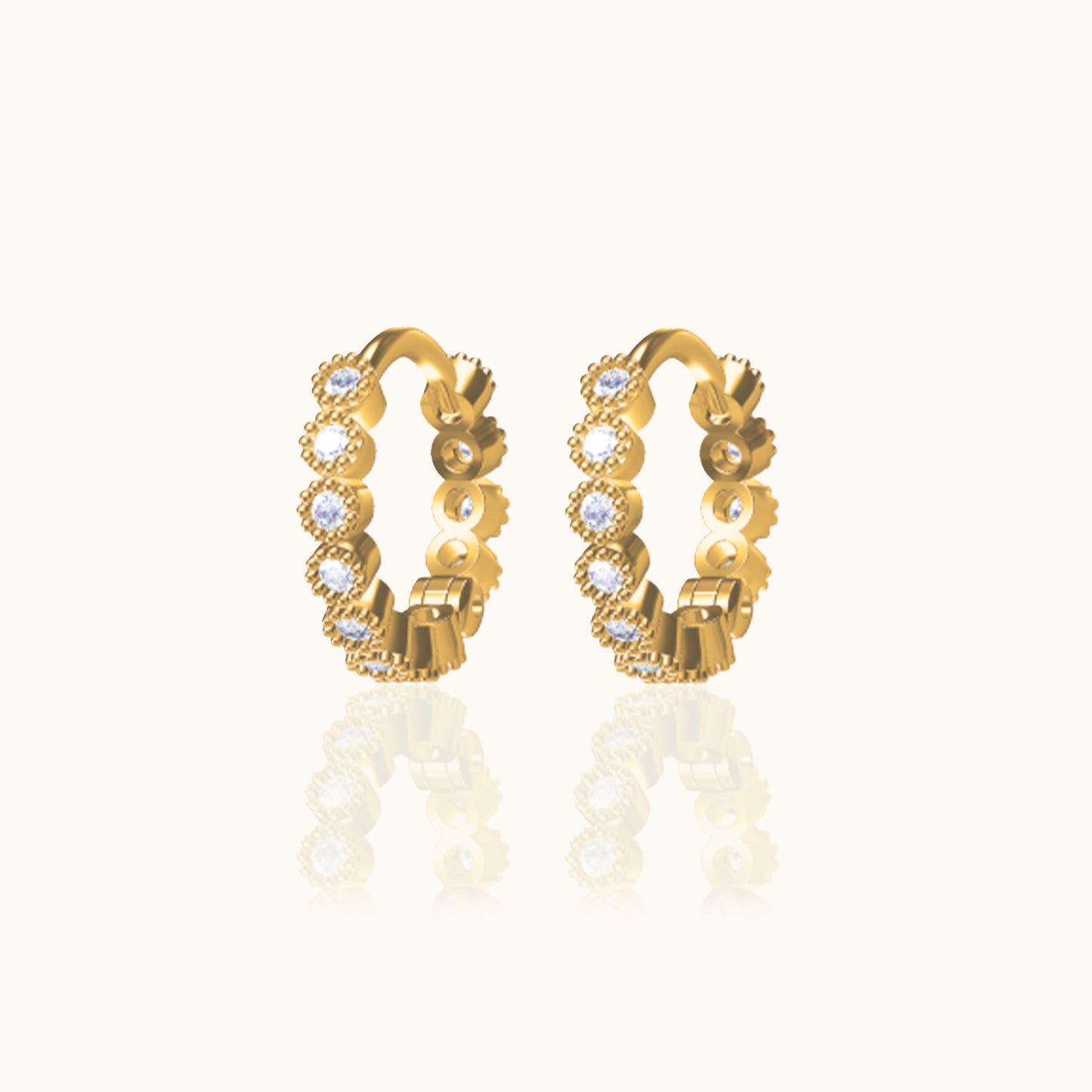 CZ Bezel Set Bead Huggie Hoop Earrings Gold Simple Classic Hoops by Doviana