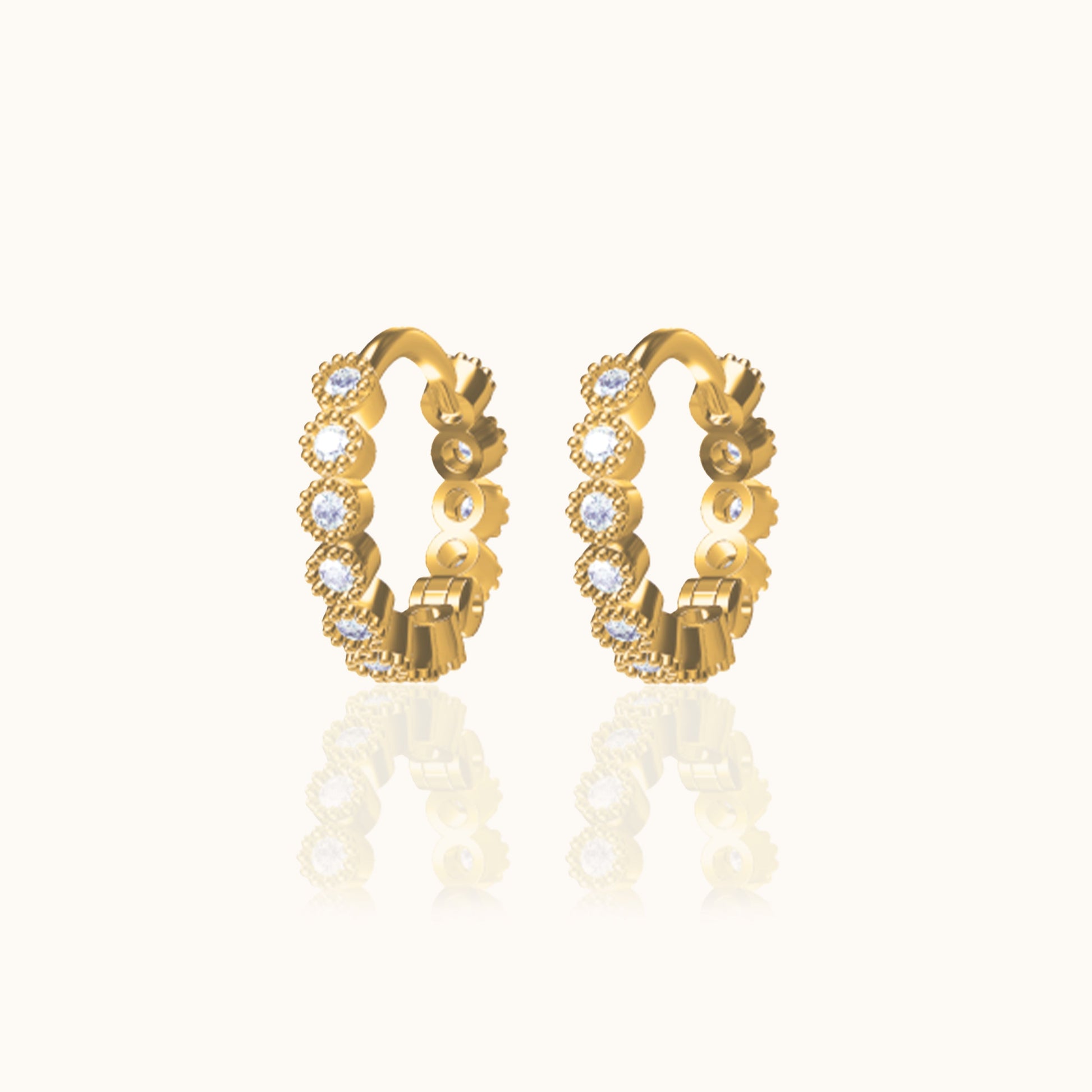 CZ Bezel Set Bead Huggie Hoop Earrings Gold Simple Classic Hoops by Doviana