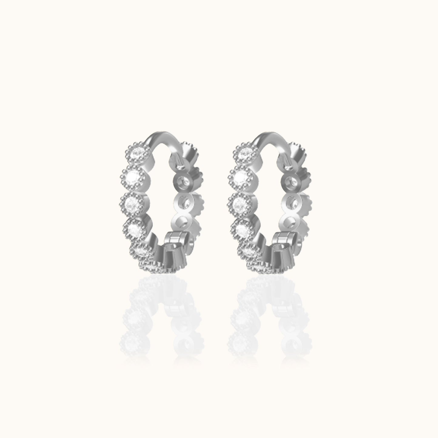 CZ Bezel Set Bead Huggie Hoop Earrings 925 Sterling Silver Simple Classic Hoops by Doviana