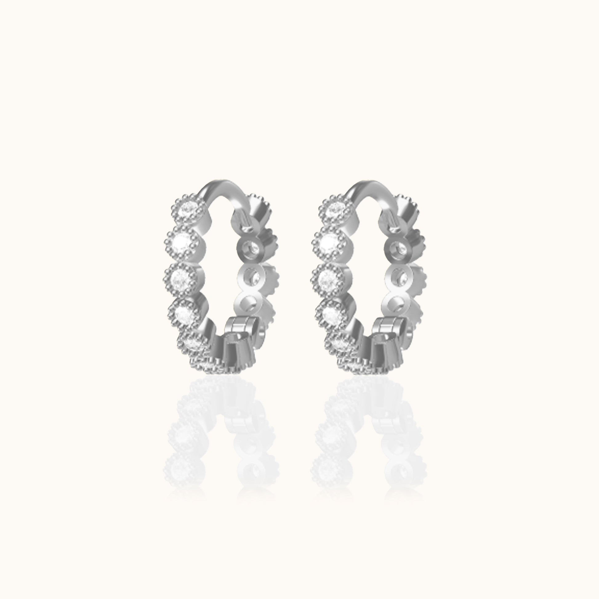 CZ Bezel Set Bead Huggie Hoop Earrings 925 Sterling Silver Simple Classic Hoops by Doviana