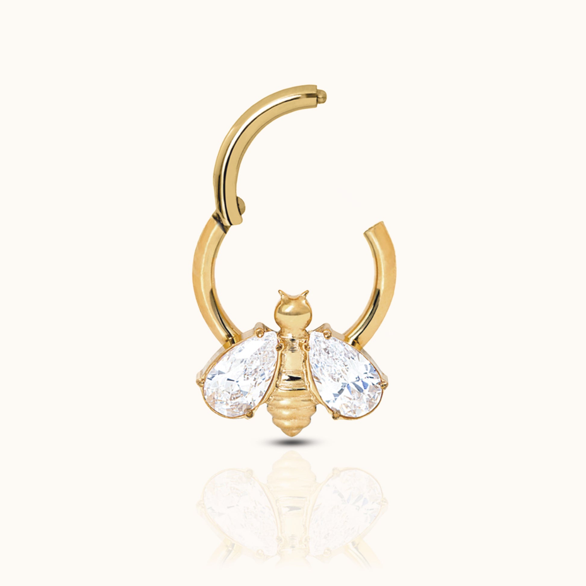 CZ Bee Clicker Titanium 18K Gold PVD Plating Hinged Nap Hoop Earring by Doviana