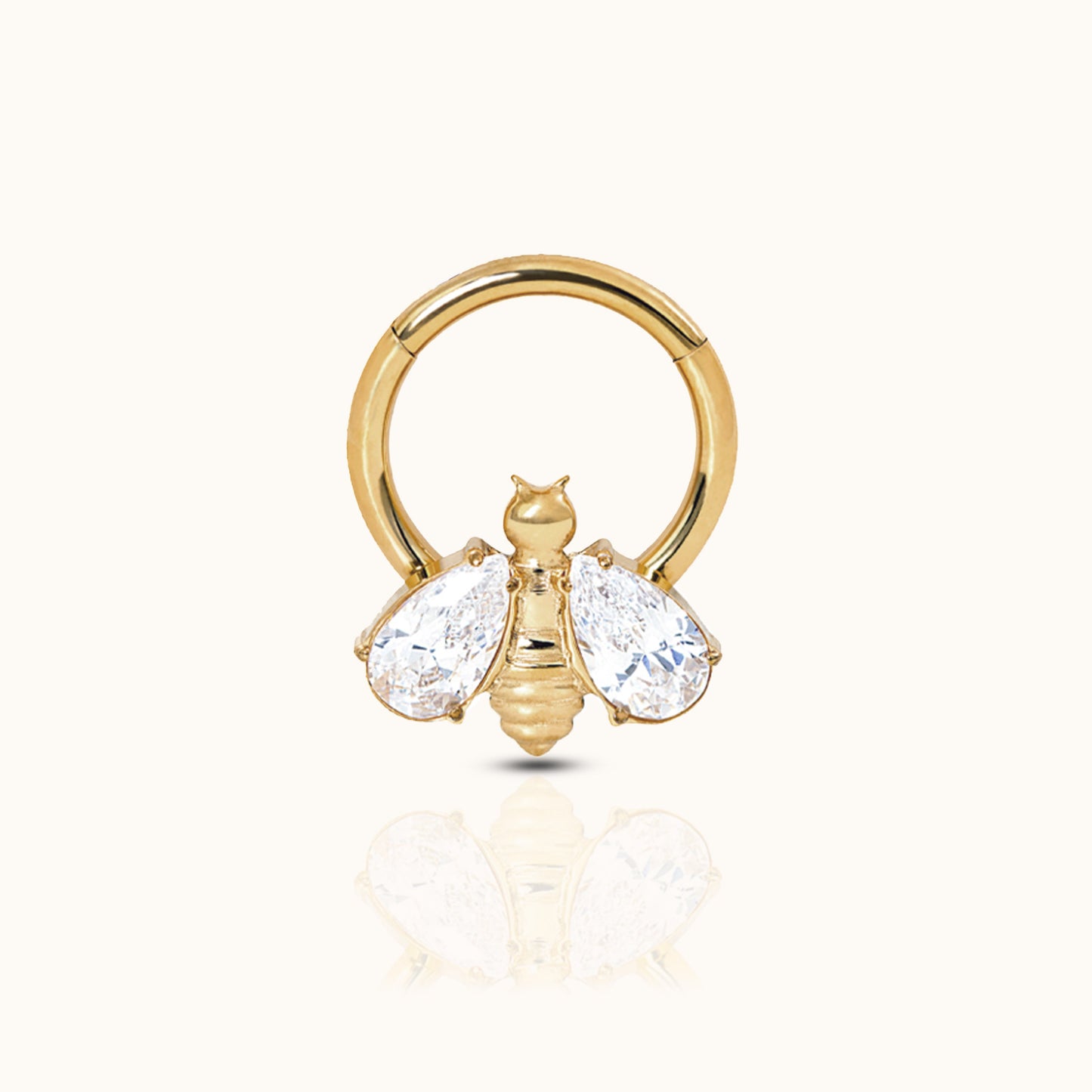 CZ Bee Clicker Titanium 18K Gold PVD Plating Hinged Nap Hoop Earring by Doviana
