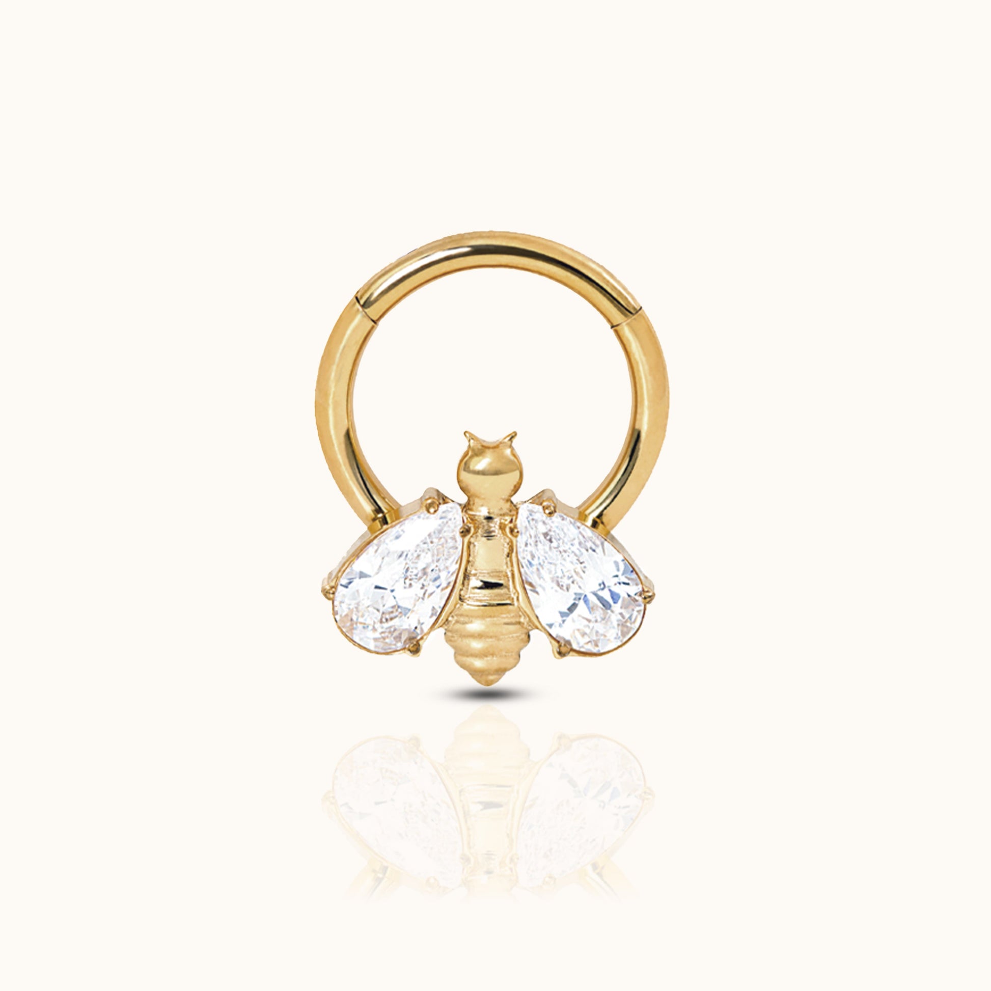 CZ Bee Clicker Titanium 18K Gold PVD Plating Hinged Nap Hoop Earring by Doviana
