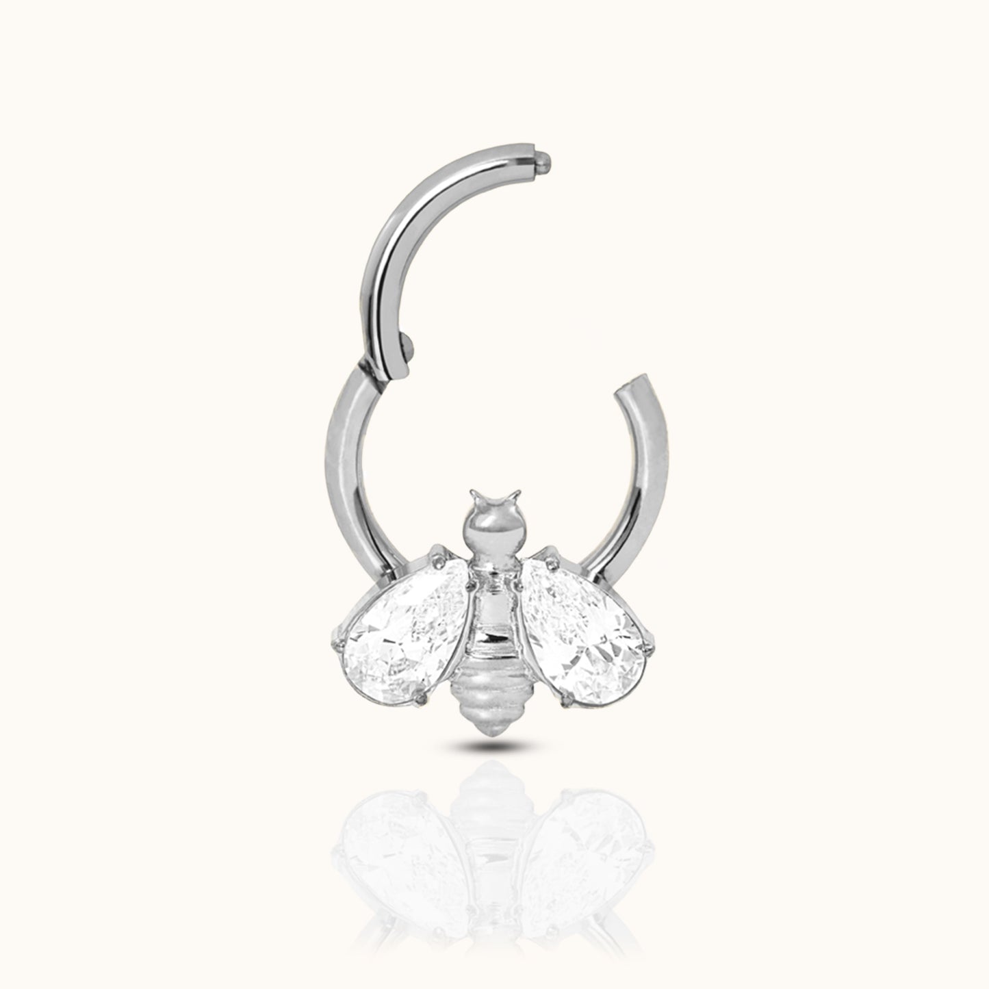 CZ Bee Clicker Titanium Hinged Nap Hoop Earring Huggie No Need to Take Off by Doviana