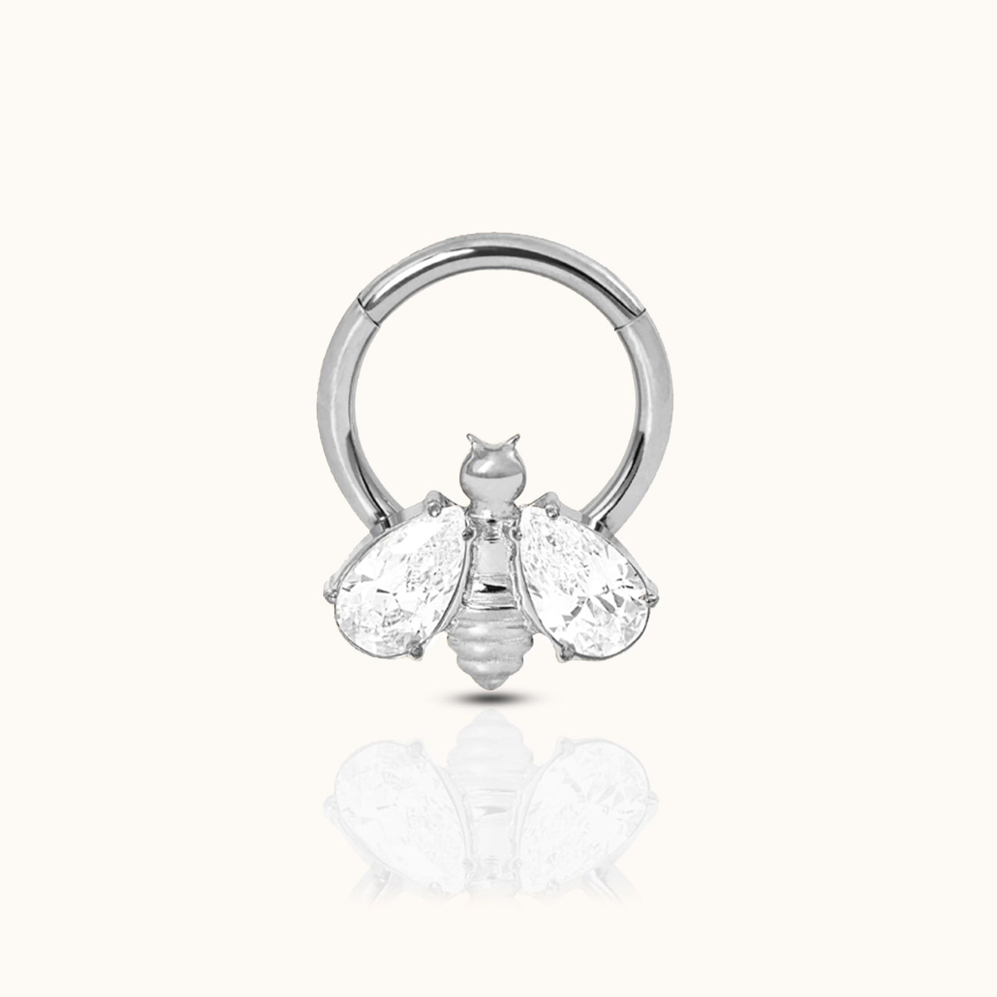 CZ Bee Clicker Titanium Hinged Nap Hoop Earring Huggie No Need to Take Off by Doviana
