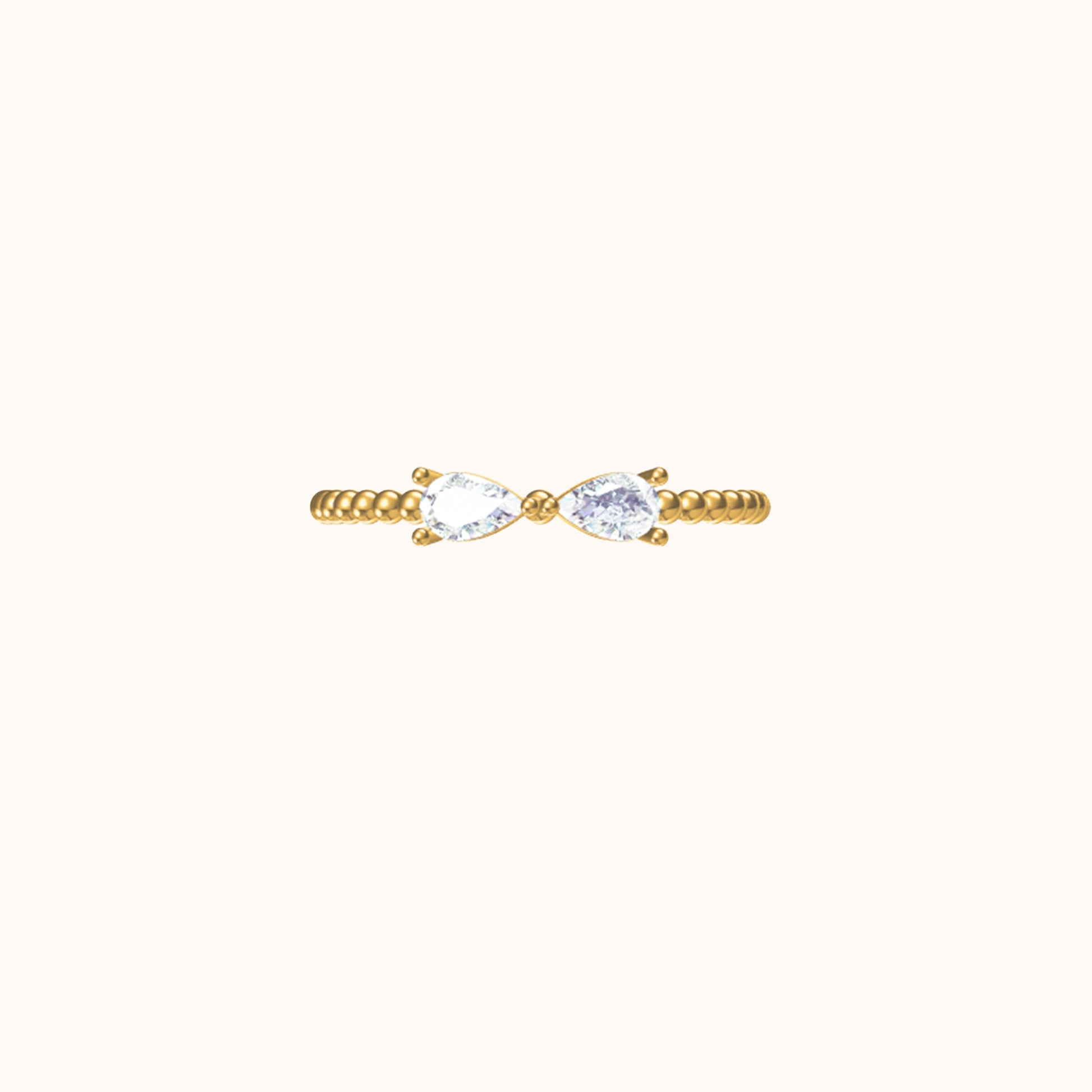 Gold Dainty Tie Petite Infinity Knot Tiny White CZ Bow Bead Ring by Doviana