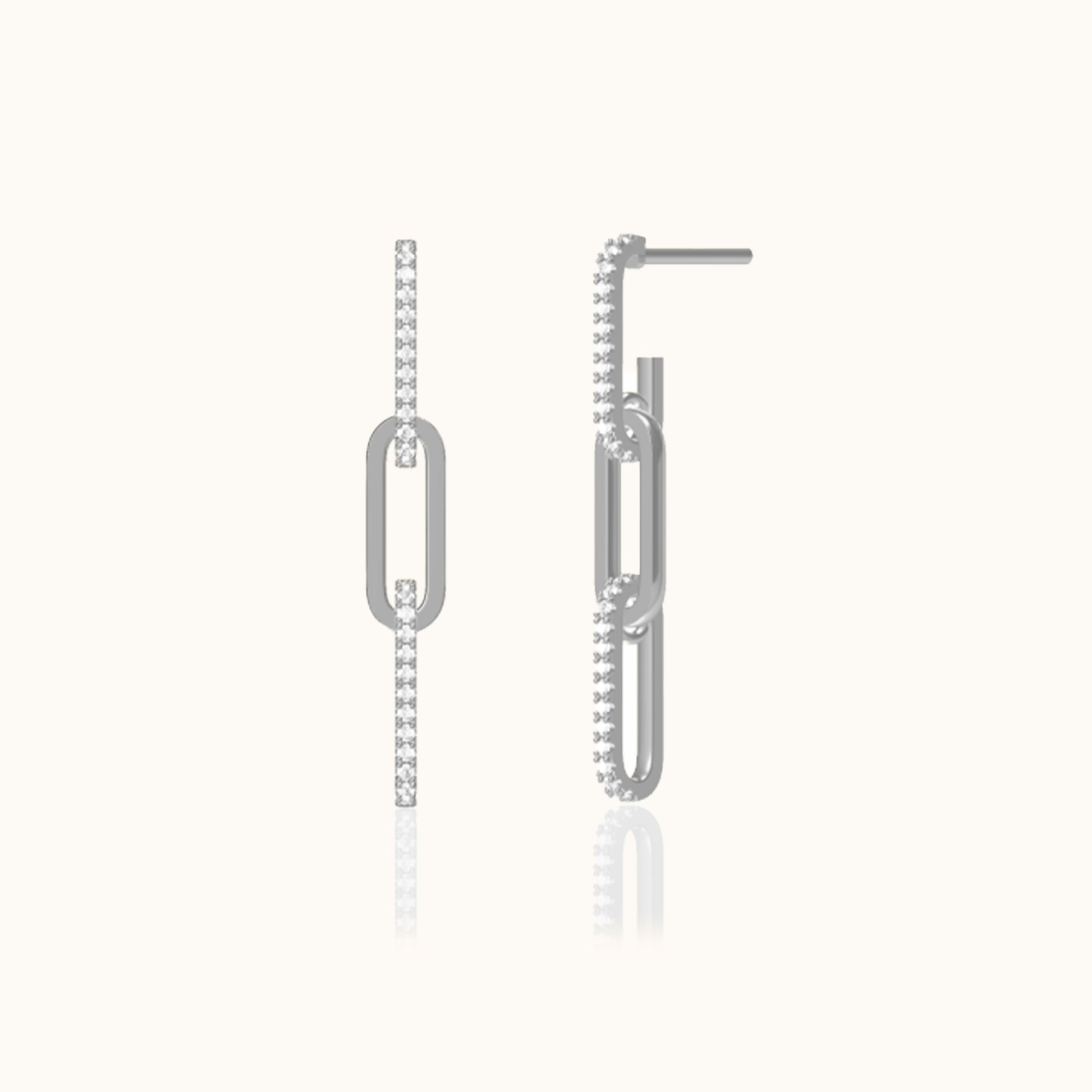 Classic 925 Sterling Silver CZ Link Chain Dangle Studs Affordable Statement Earrings by Doviana