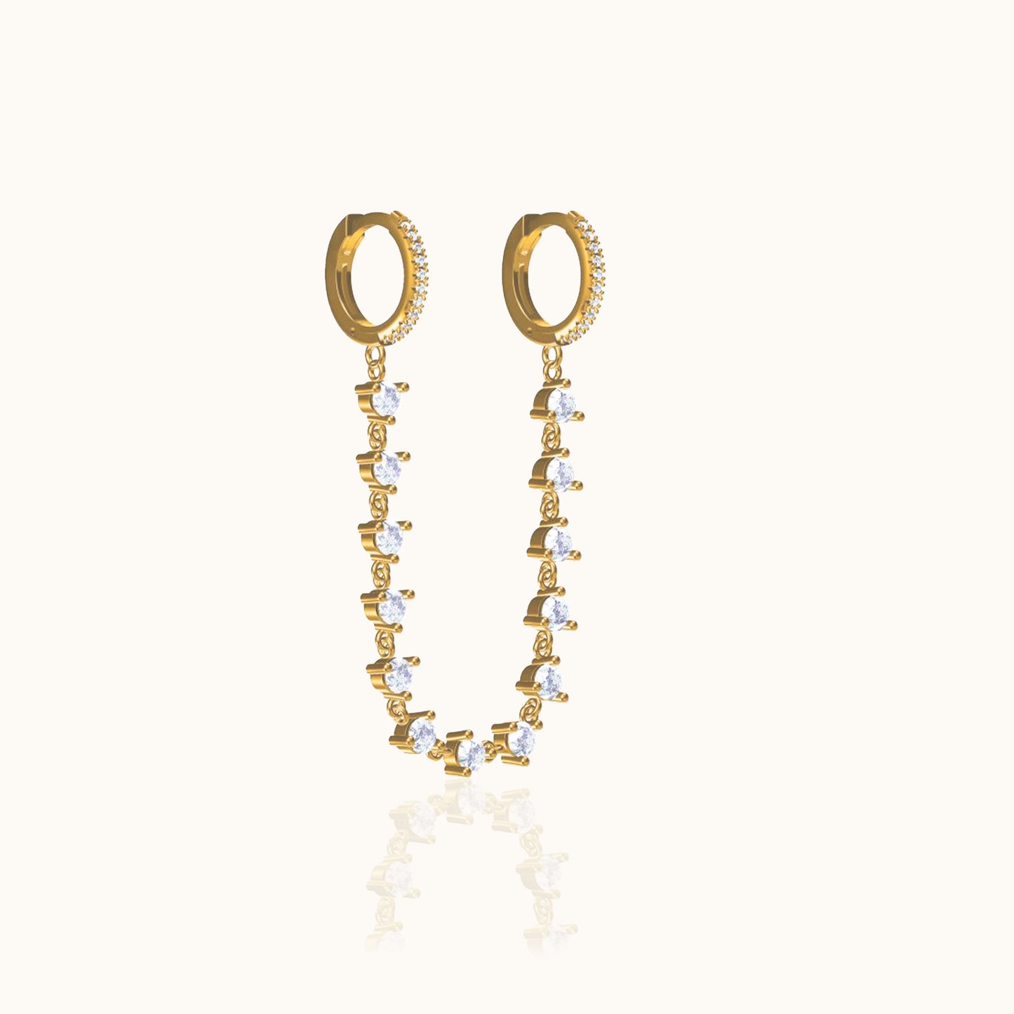 CZ Chain Double Hoop Earrings Gold Dangle Crystal Zirconia Embellished Hoops by Doviana