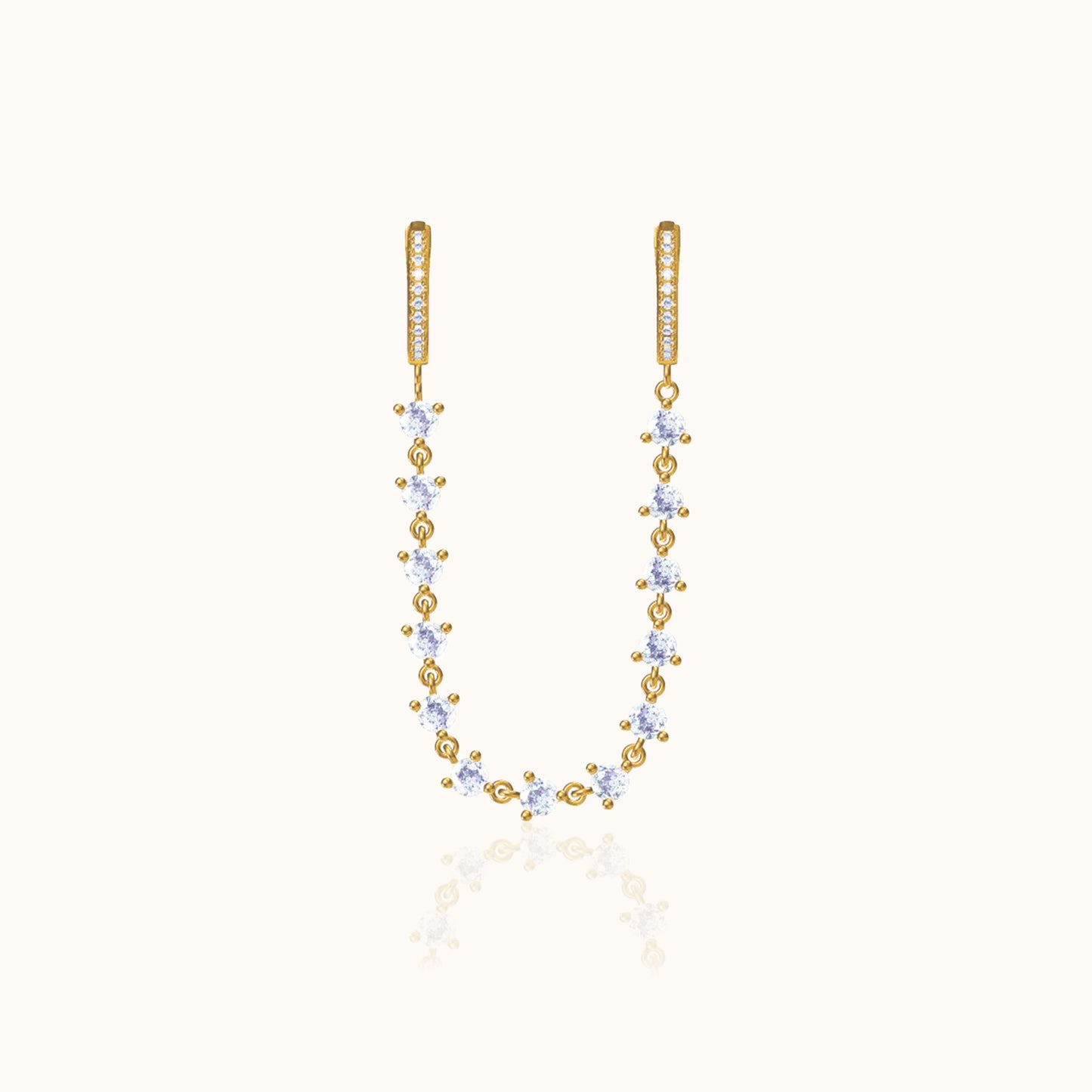 CZ Chain Double Hoop Earrings Gold Dangle Crystal Zirconia Embellished Hoops by Doviana