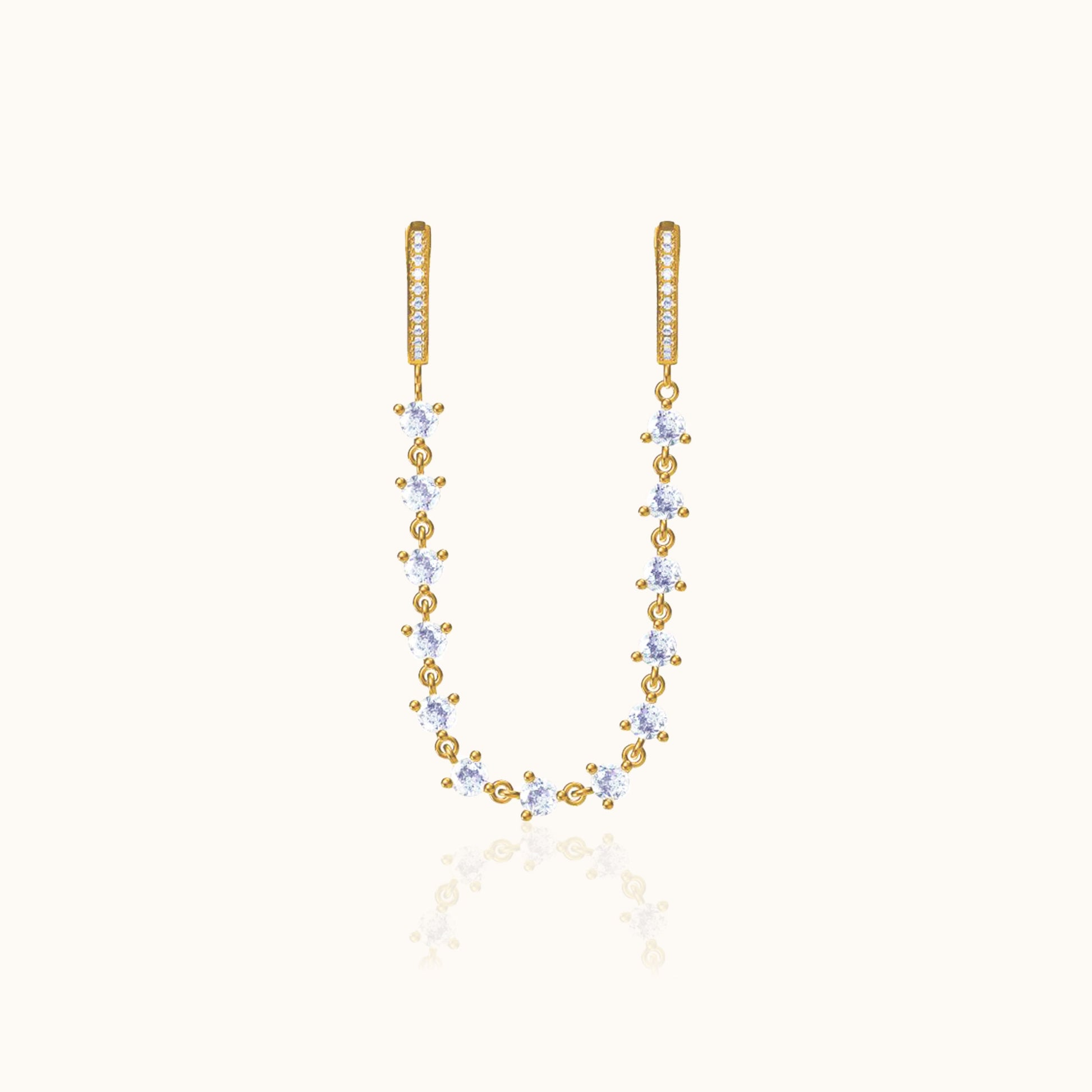 CZ Chain Double Hoop Earrings Gold Dangle Crystal Zirconia Embellished Hoops by Doviana
