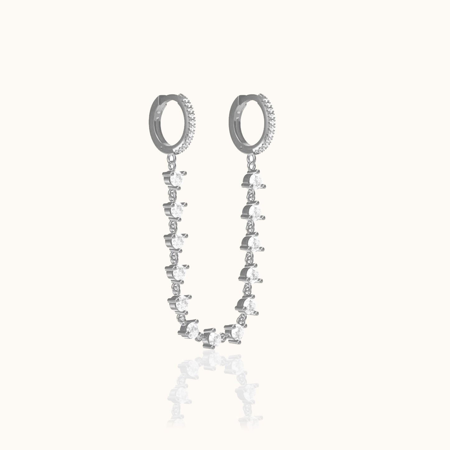 CZ Chain Double Hoop Earrings Gold Dangle Crystal Zirconia Embellished Hoops by Doviana