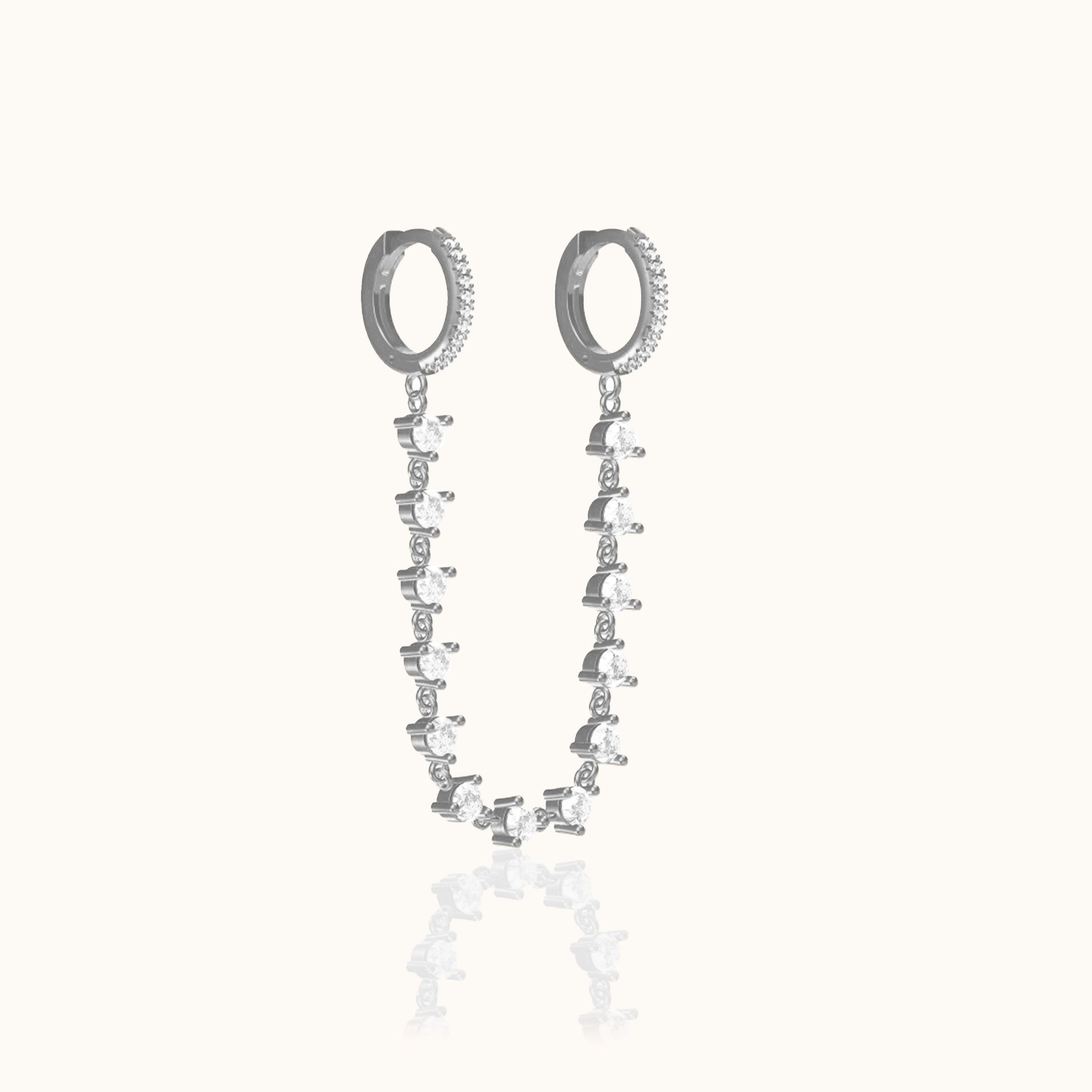 CZ Chain Double Hoop Earrings Gold Dangle Crystal Zirconia Embellished Hoops by Doviana
