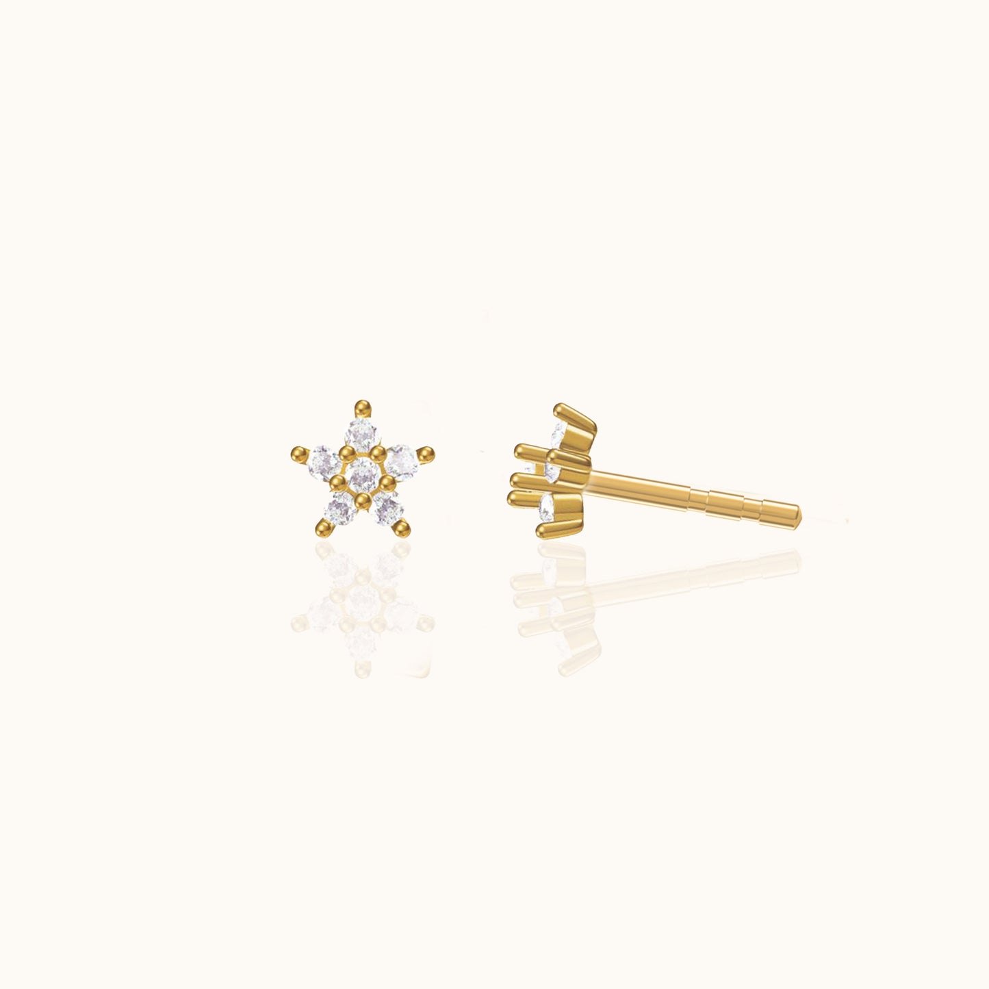 CZ Cherry Blossom Studs 18K Gold Tiny Floral Petite Flower Petal Star Earrings by Doviana