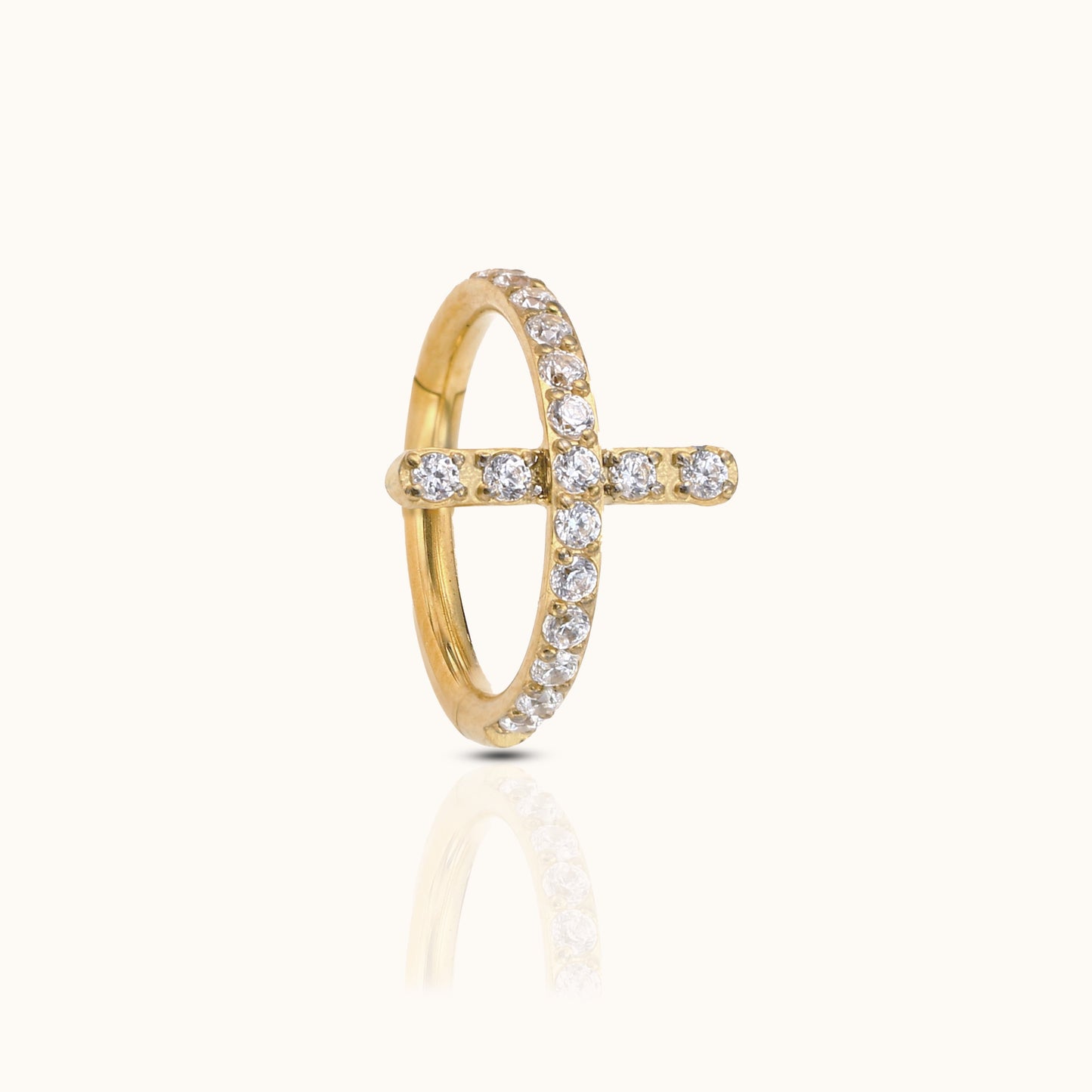 CZ Cross Clicker Titanium PVD 18K Gold Hinged Nap Hoop Earring by Doviana