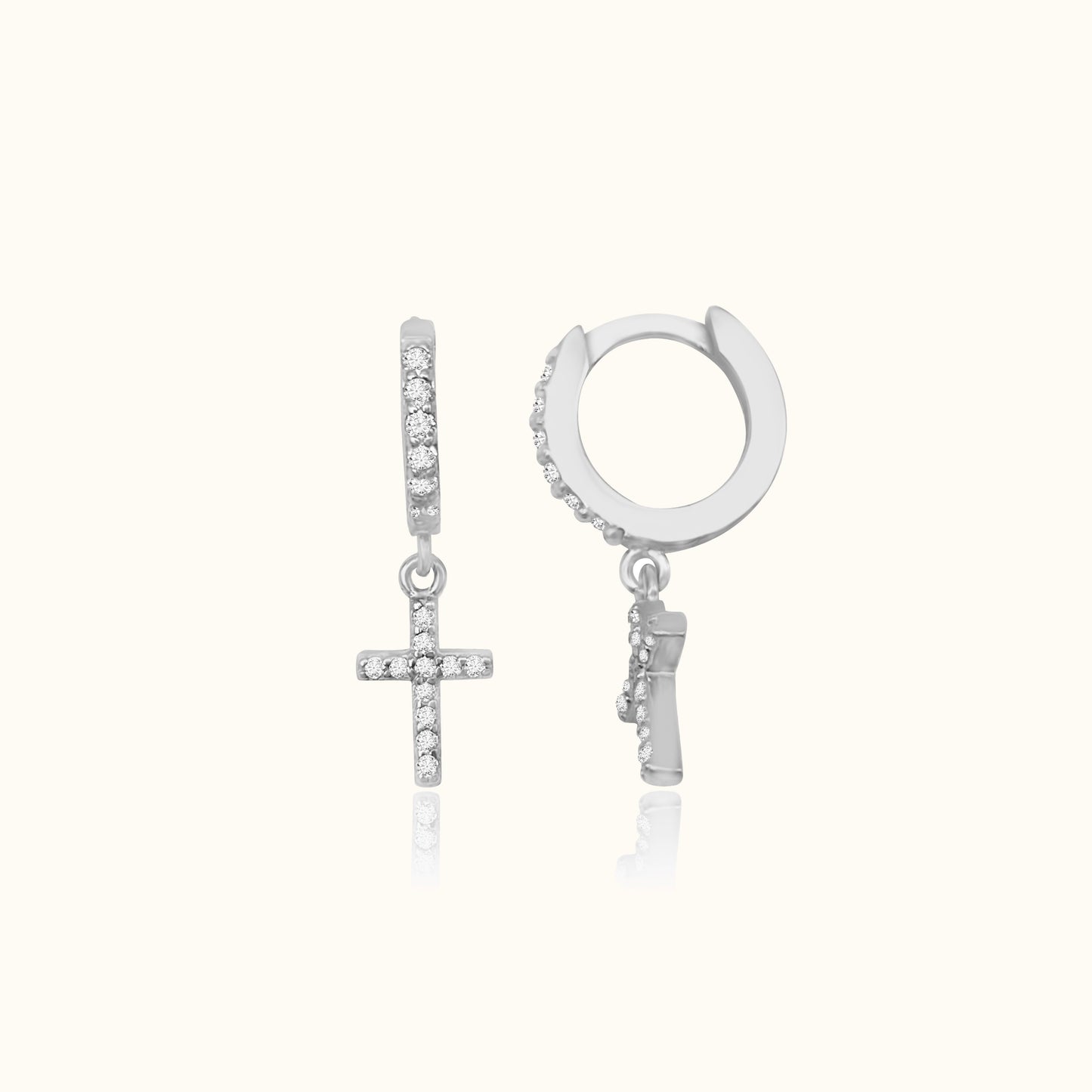 Diamond Cross Hoop Earrings 925 Sterling Silver Hanging Studded Tiny CZ Pave Cross Huggie Hoops by Doviana