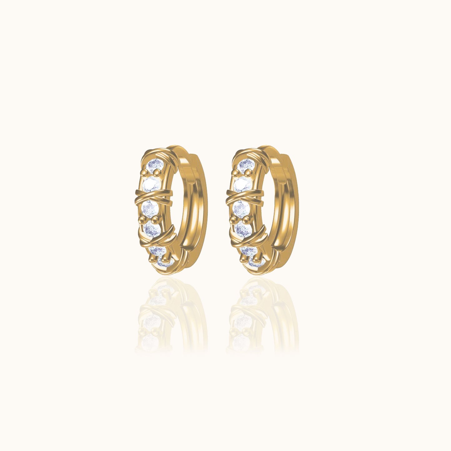Victorian Vintage Style Diamond Pave CZ Gold Gothic Hoop Earrings by Doviana